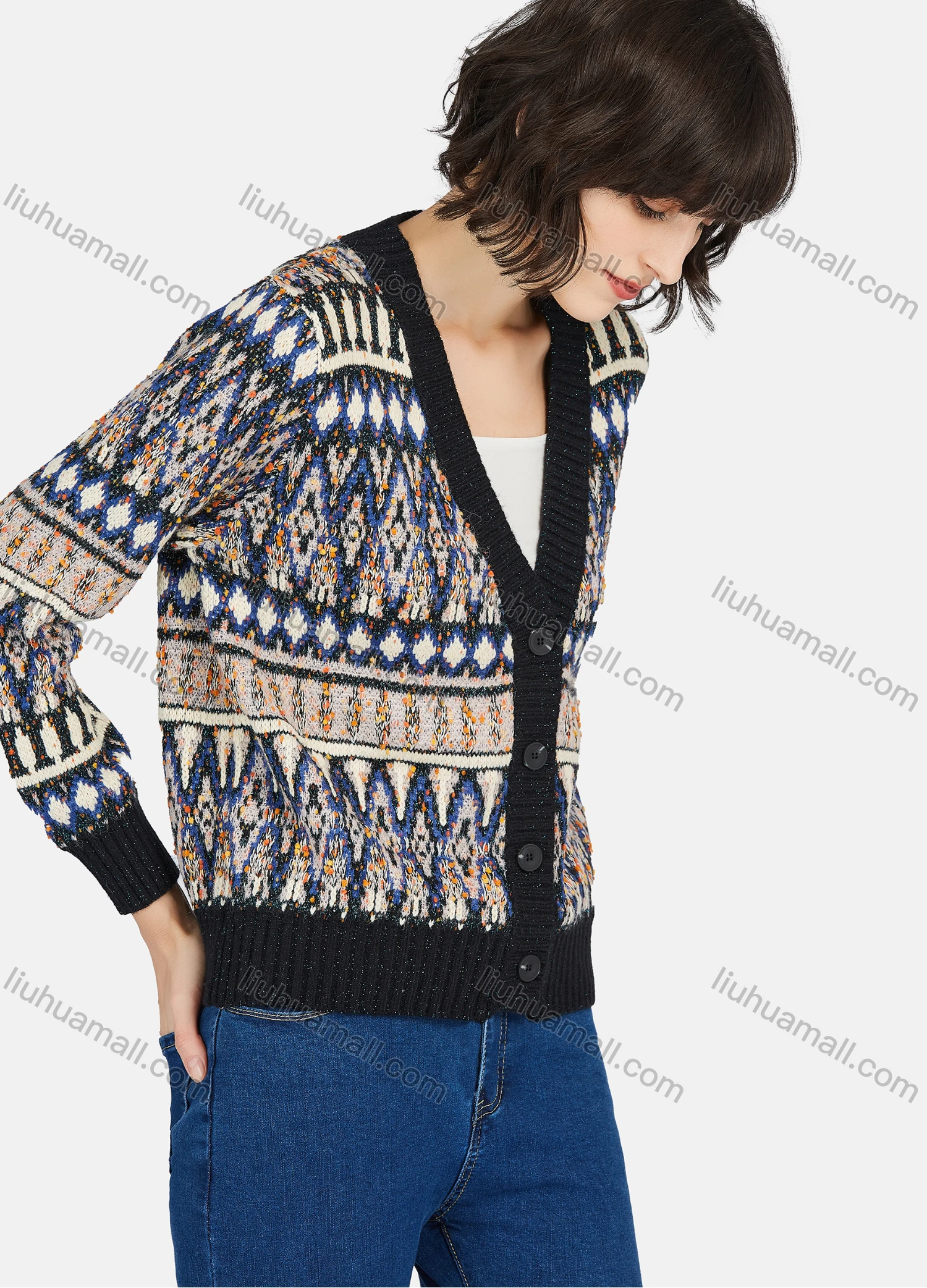 Wholesale Women's Vintage V Neck Button Down Long Sleeve Sweater Knit Cardigan - Liuhuamall