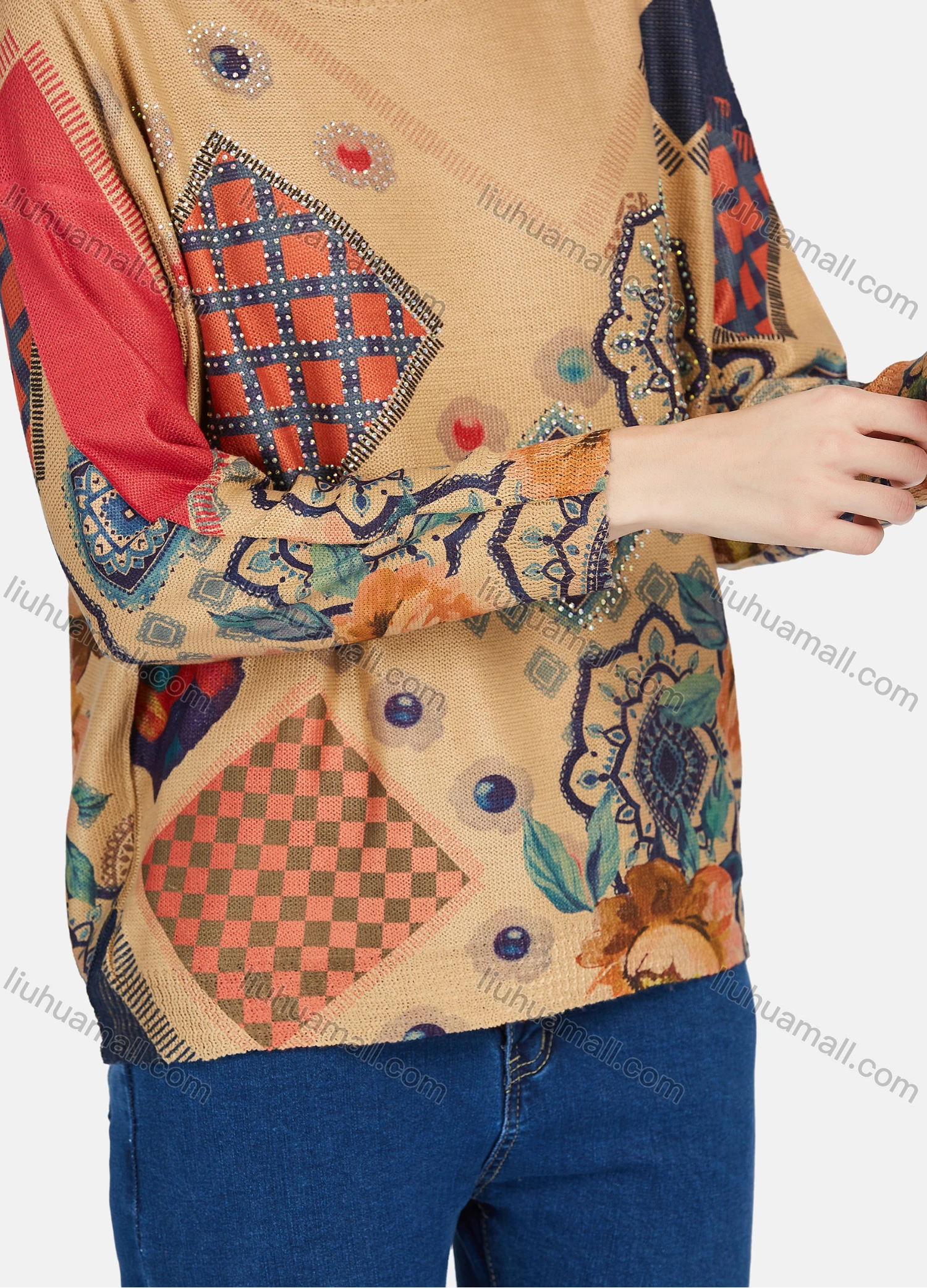 Wholesale Women's Vintage Round Neck Long Sleeve Sweater - Liuhuamall