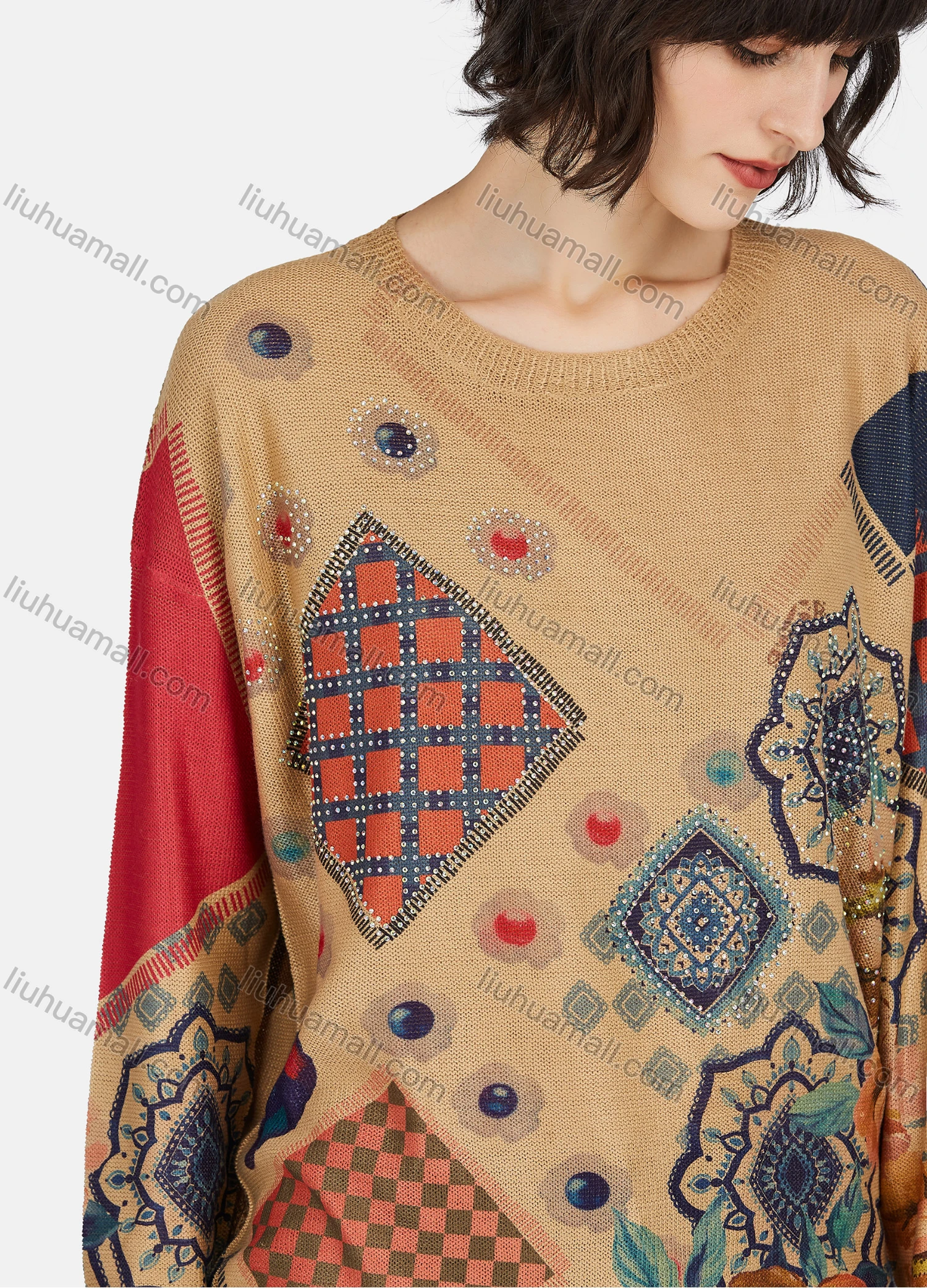 Wholesale Women's Vintage Round Neck Long Sleeve Sweater - Liuhuamall