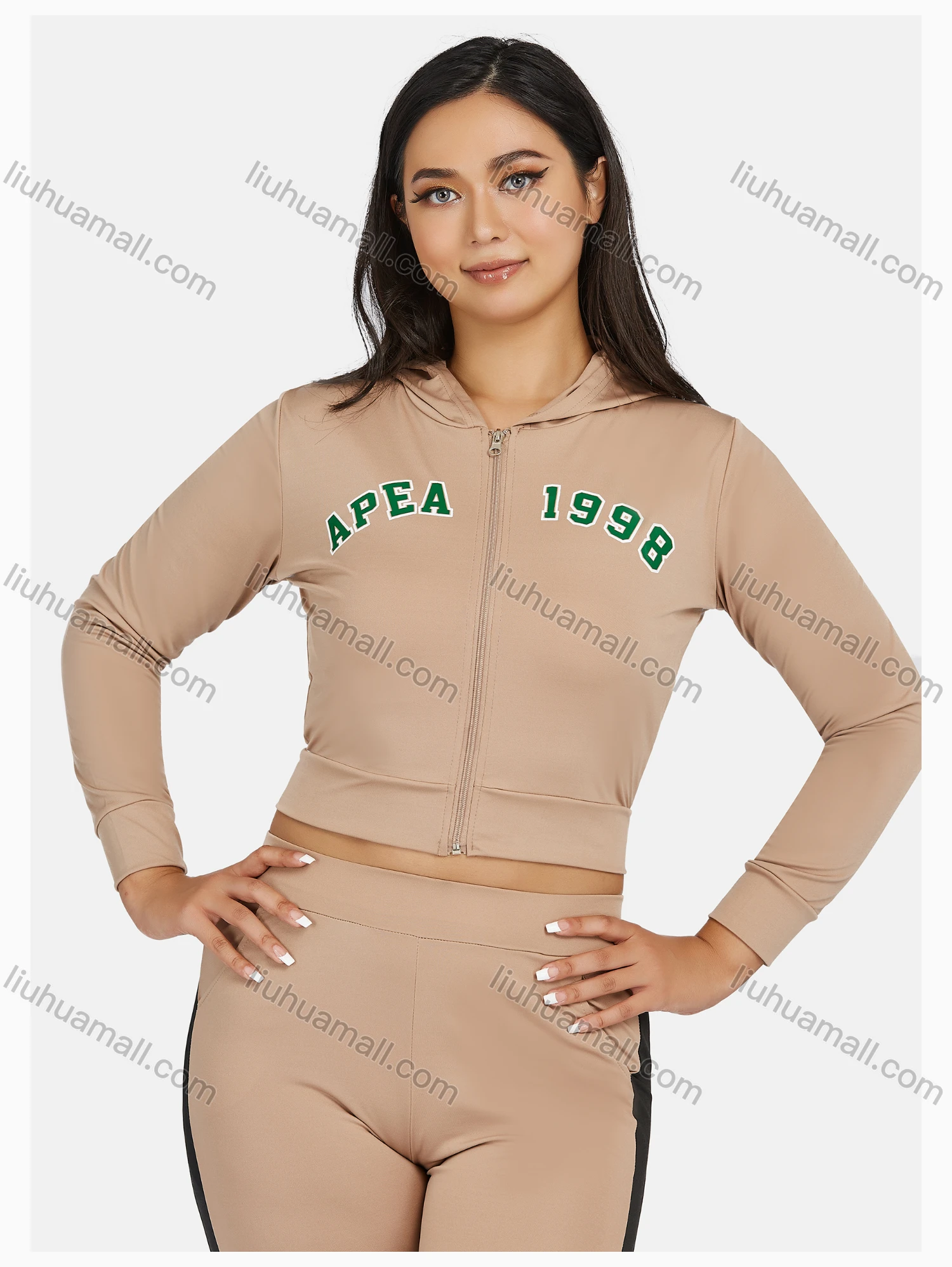 Wholesale Women's Sport Hooded Letter Zipper Long Sleeve Top & Jogger Sets - Liuhuamall