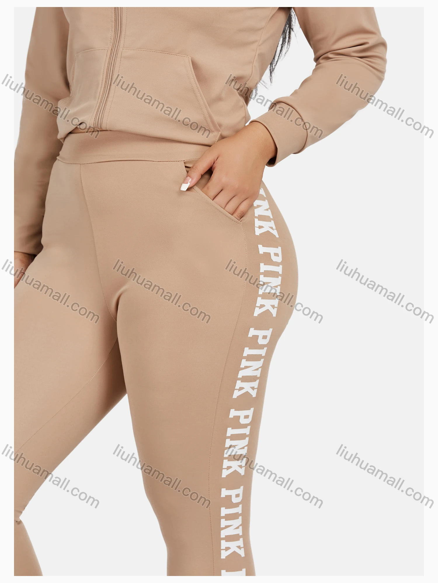 Wholesale Women's Sport Hooded Colorblock Letter Print Zipper Long Sleeve Top & Jogger Sets - Liuhuamall