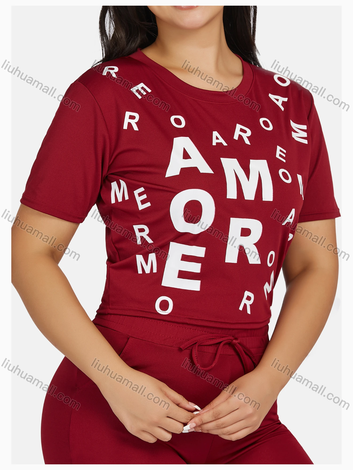 Wholesale Women's Sport Letter Print Short Sleeve T-Shirt & Jogger Sets - Liuhuamall