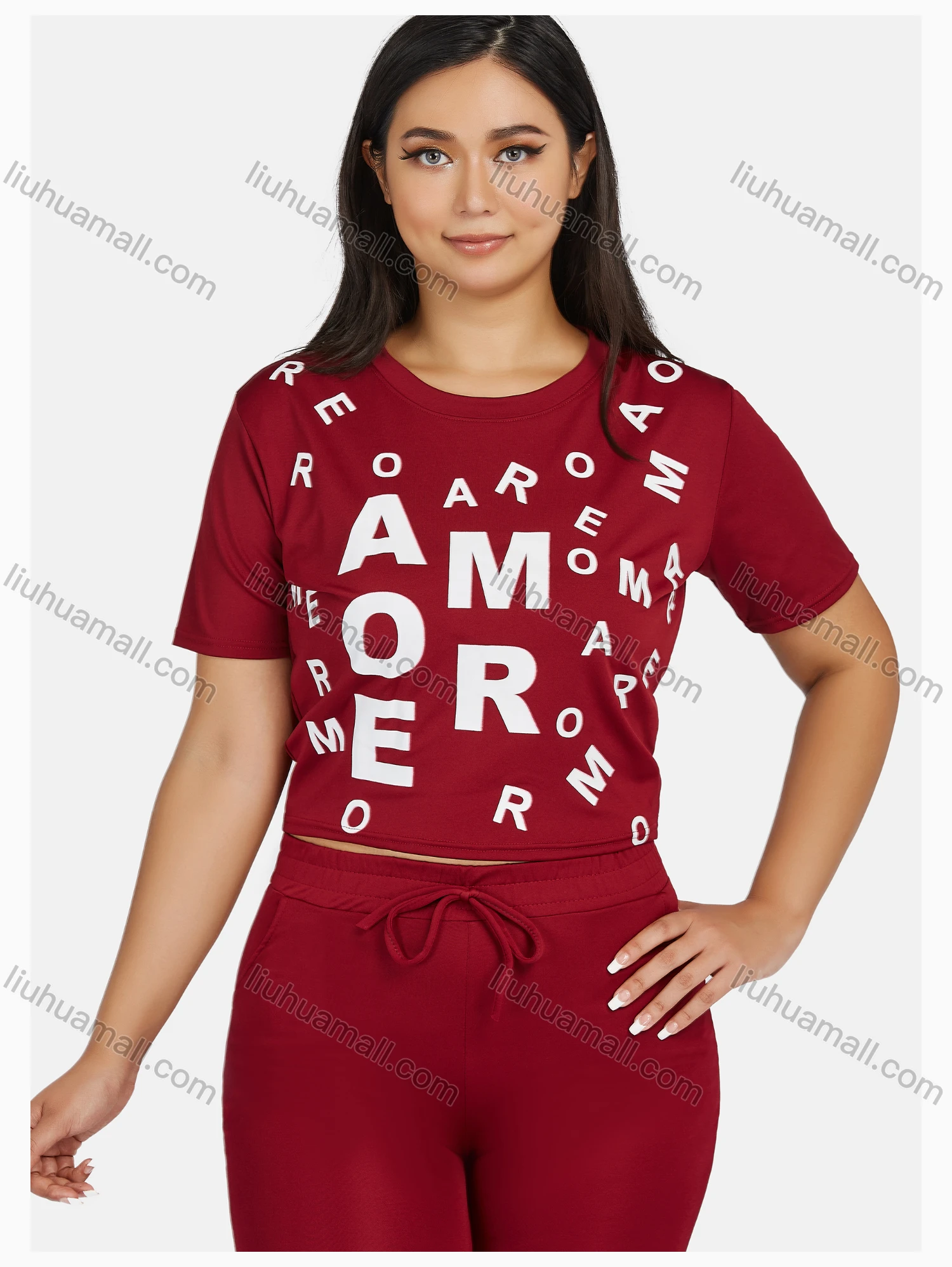 Wholesale Women's Sport Letter Print Short Sleeve T-Shirt & Jogger Sets - Liuhuamall