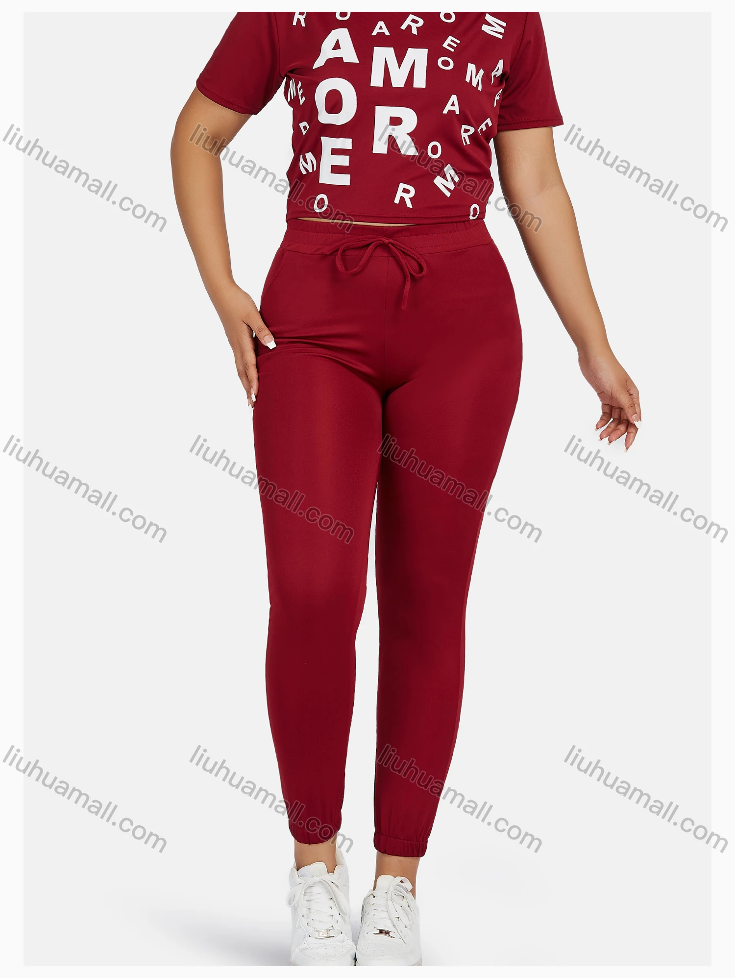 Wholesale Women's Sport Letter Print Short Sleeve T-Shirt & Jogger Sets - Liuhuamall