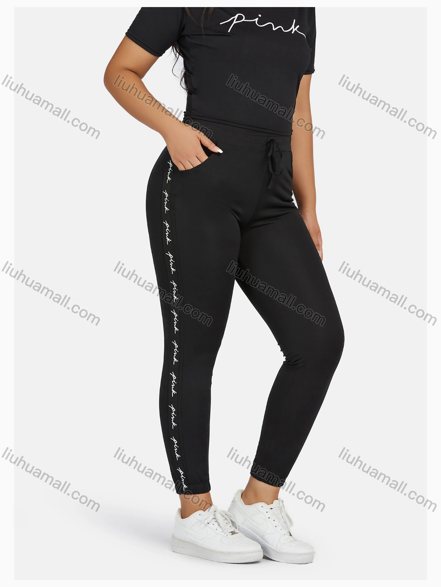 Wholesale Women's Sport Letter Print Short Sleeve T-Shirt & Jogger Sets - Liuhuamall