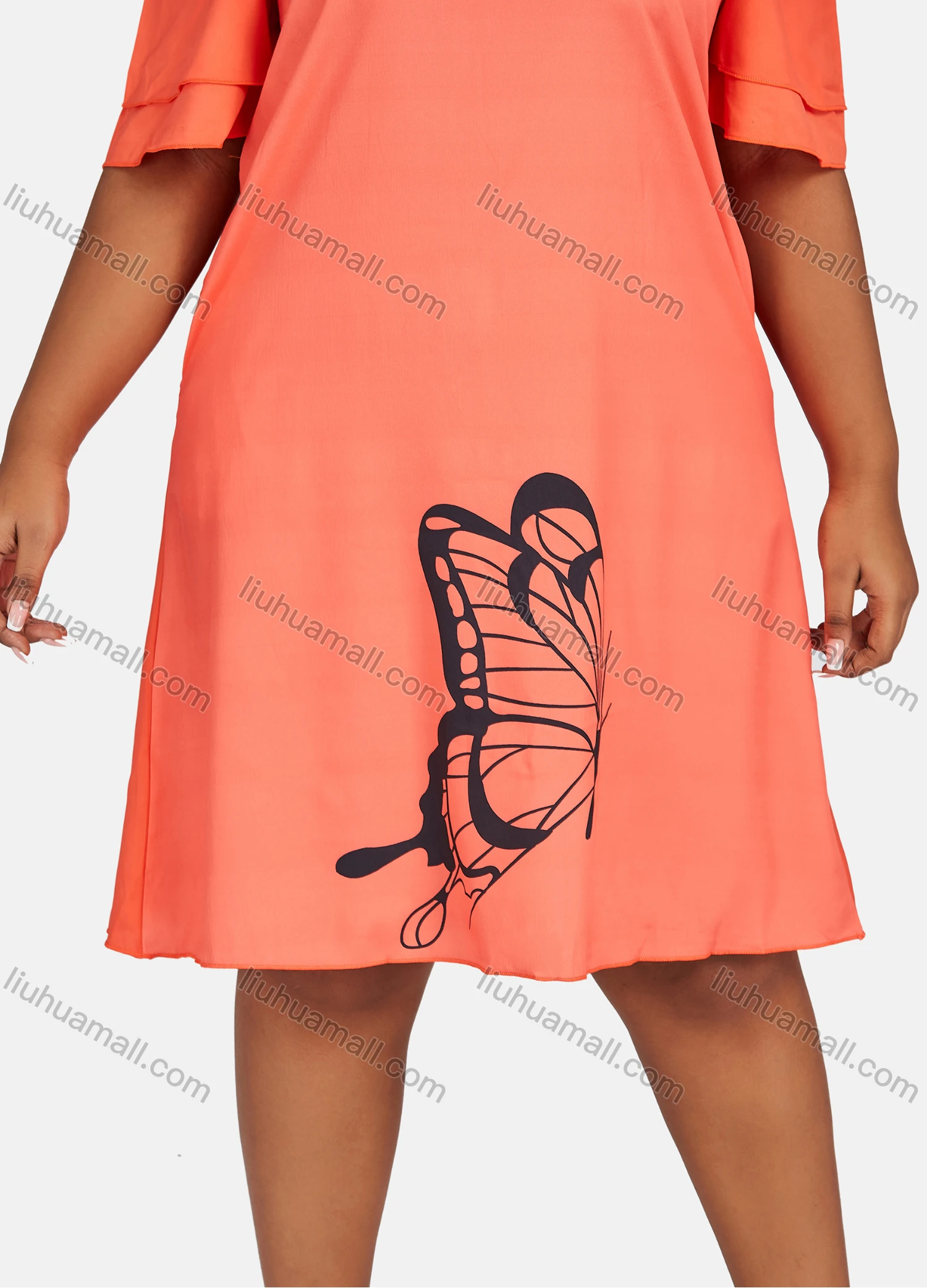 Wholesale Women's Casual Butterfly Print Cold Shoulder Short Dress - Liuhuamall