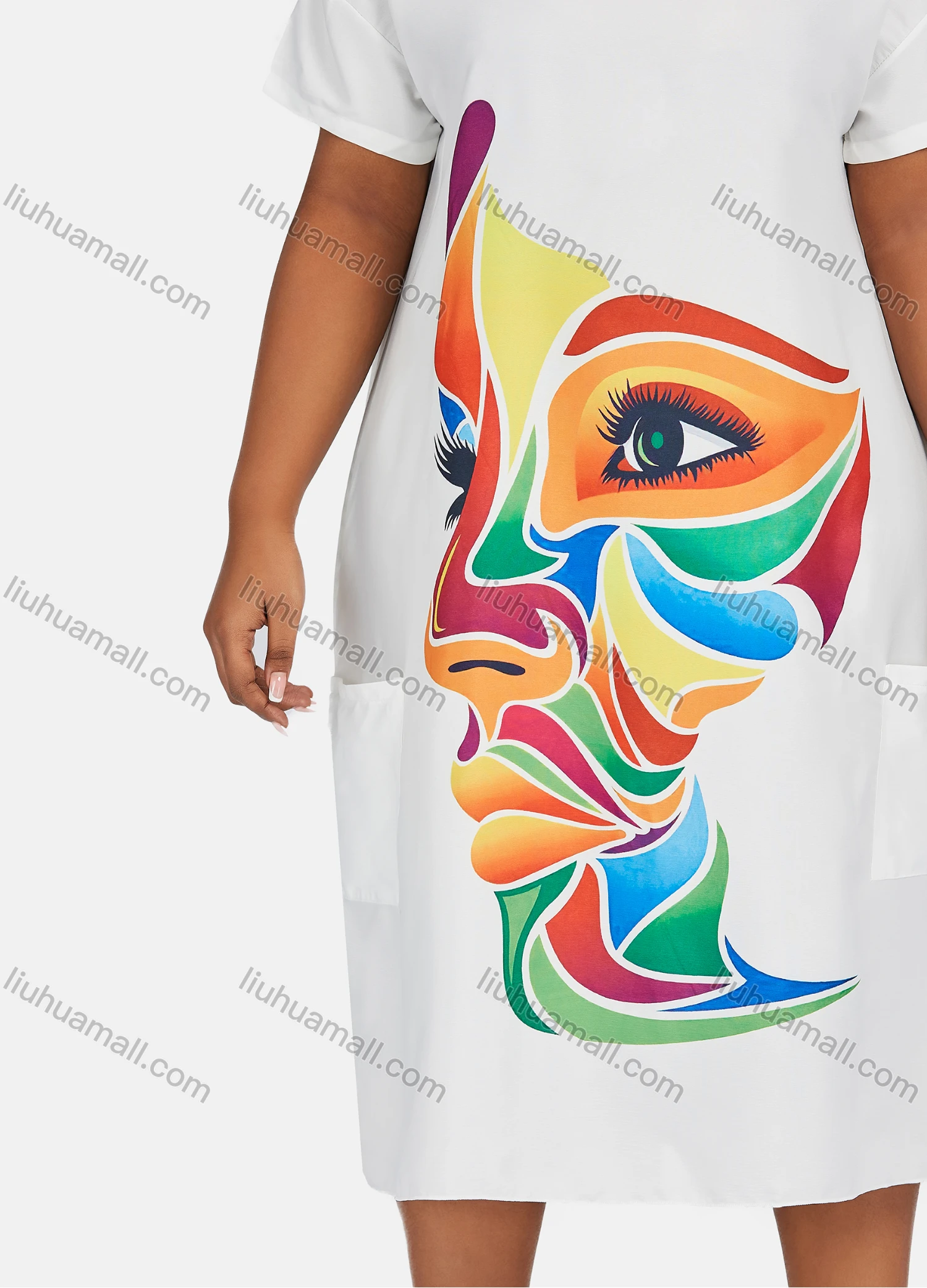 Wholesale Women's Casual Abstract Print Short Sleeve Ruffle Hem Midi Tee Dress - Liuhuamall