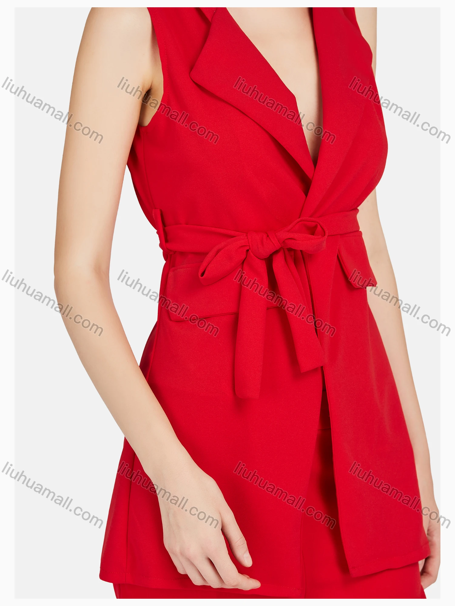 Wholesale Women's Casual V Neck Sleeveless Top With Belt & Pant Sets - Liuhuamall