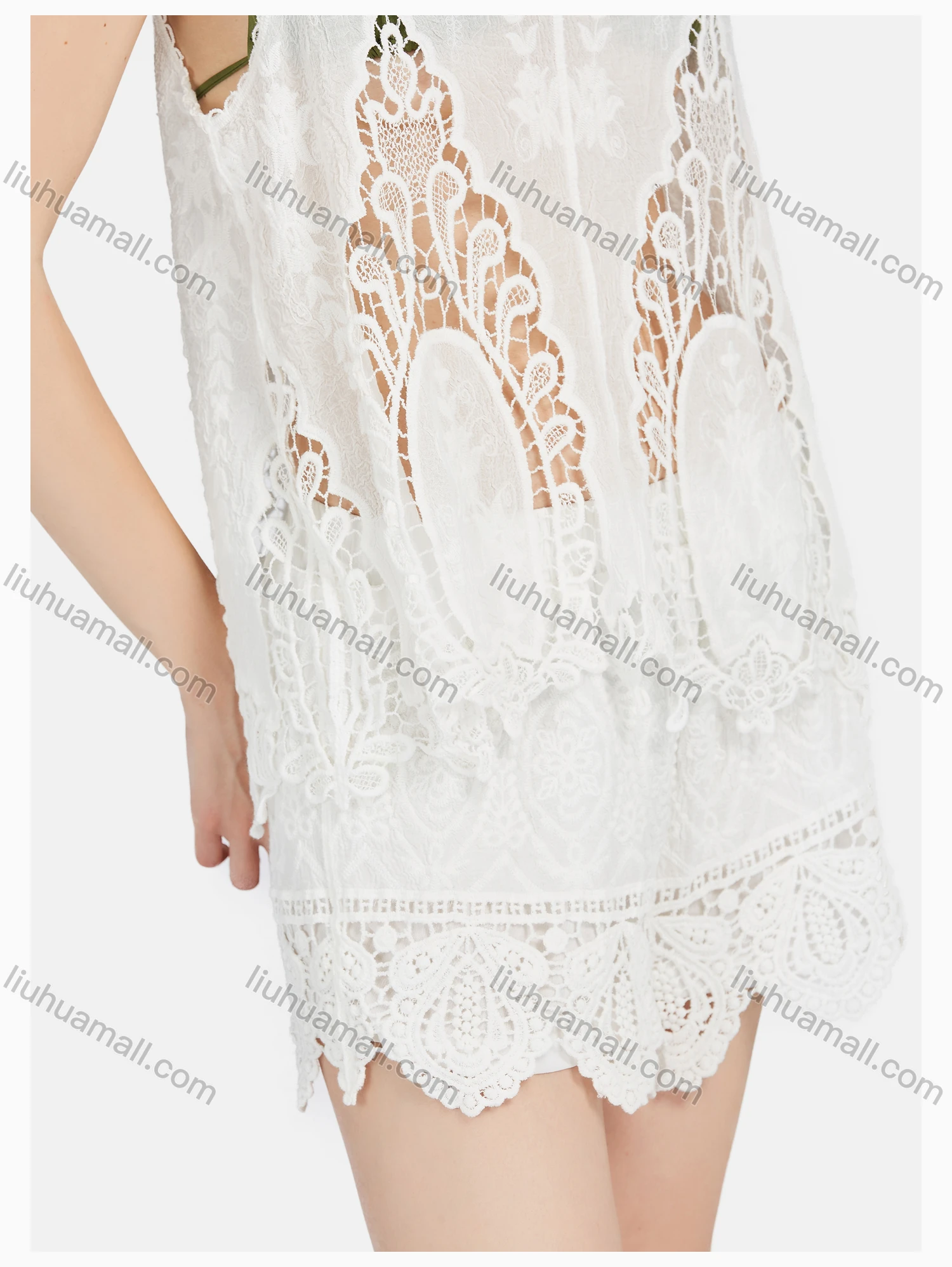 Wholesale Women's Casual Round Neck Sleeveless Hollow Out Plain Cover Up & Shorts Sets - Liuhuamall