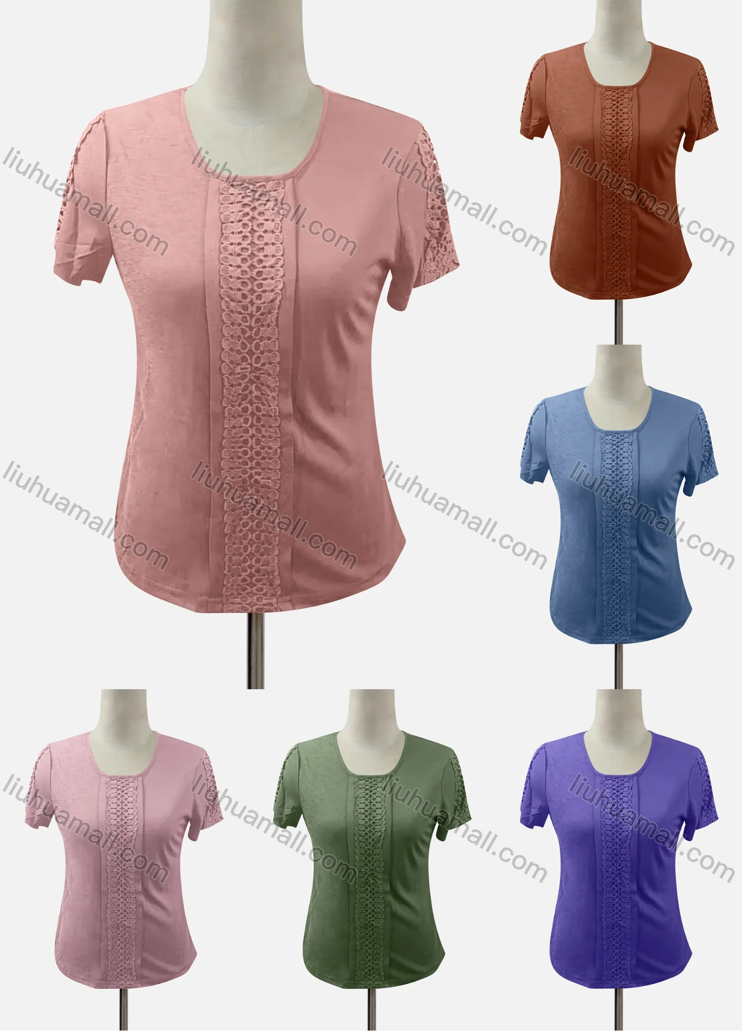 Wholesale Women's Casual Crew Neck Short Sleeve Appliques Blouse - Liuhuamall