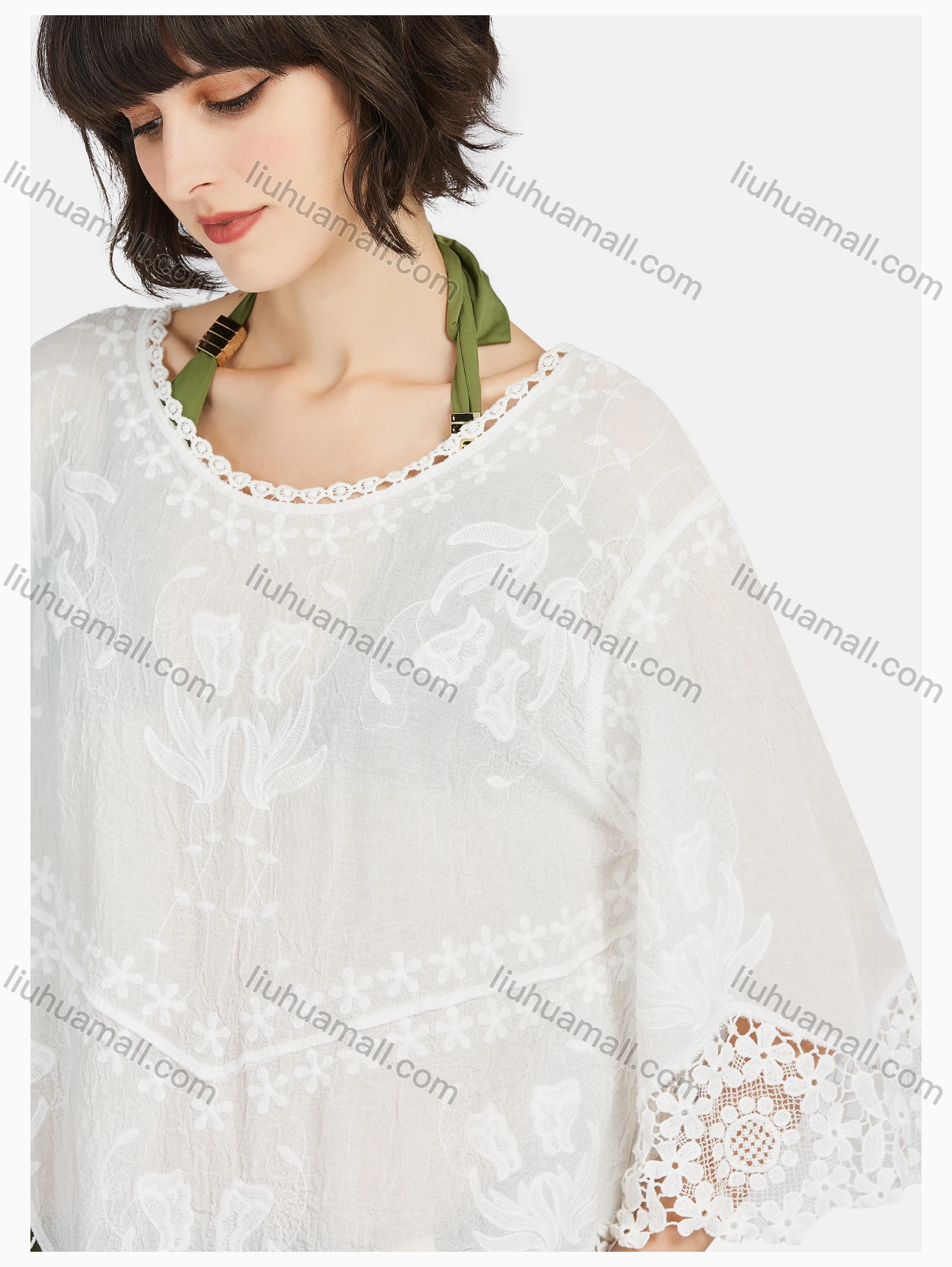 Wholesale Women's Casual Round Neck Crochet Hollow Out Plain Cover Up - Liuhuamall