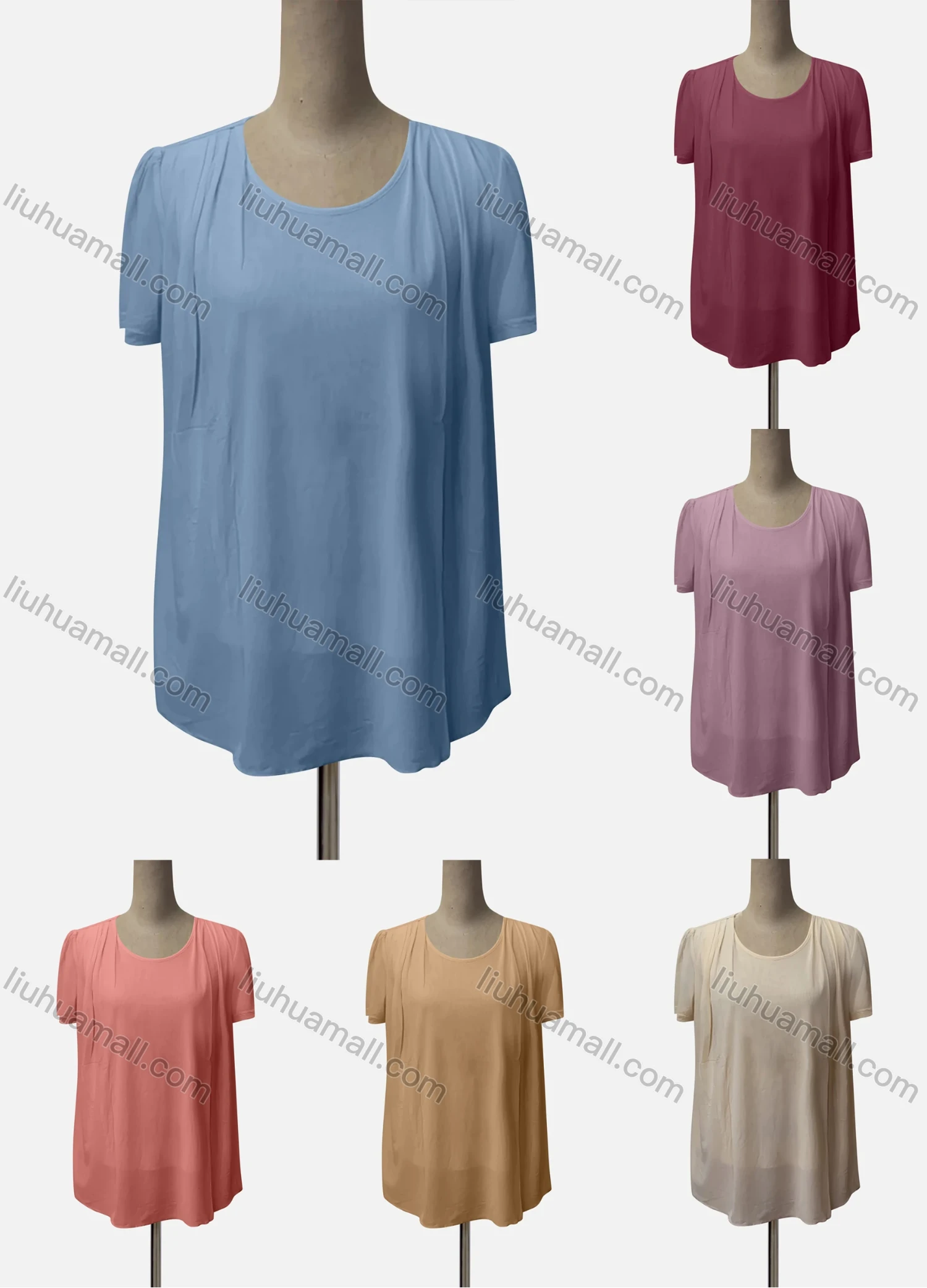 Wholesale Women's Casual Crew Neck Short Sleeve Ruched Blouse - Liuhuamall