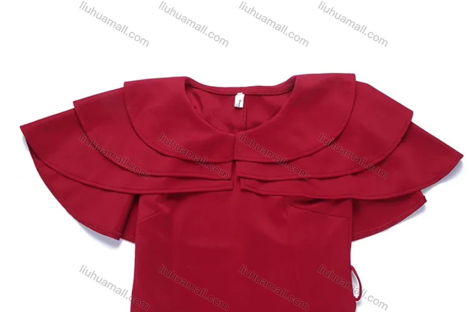 Wholesale Women's Plain Layered Ruffle Trim Bodycon Cocktail Midi Dress With Belt - Liuhuamall