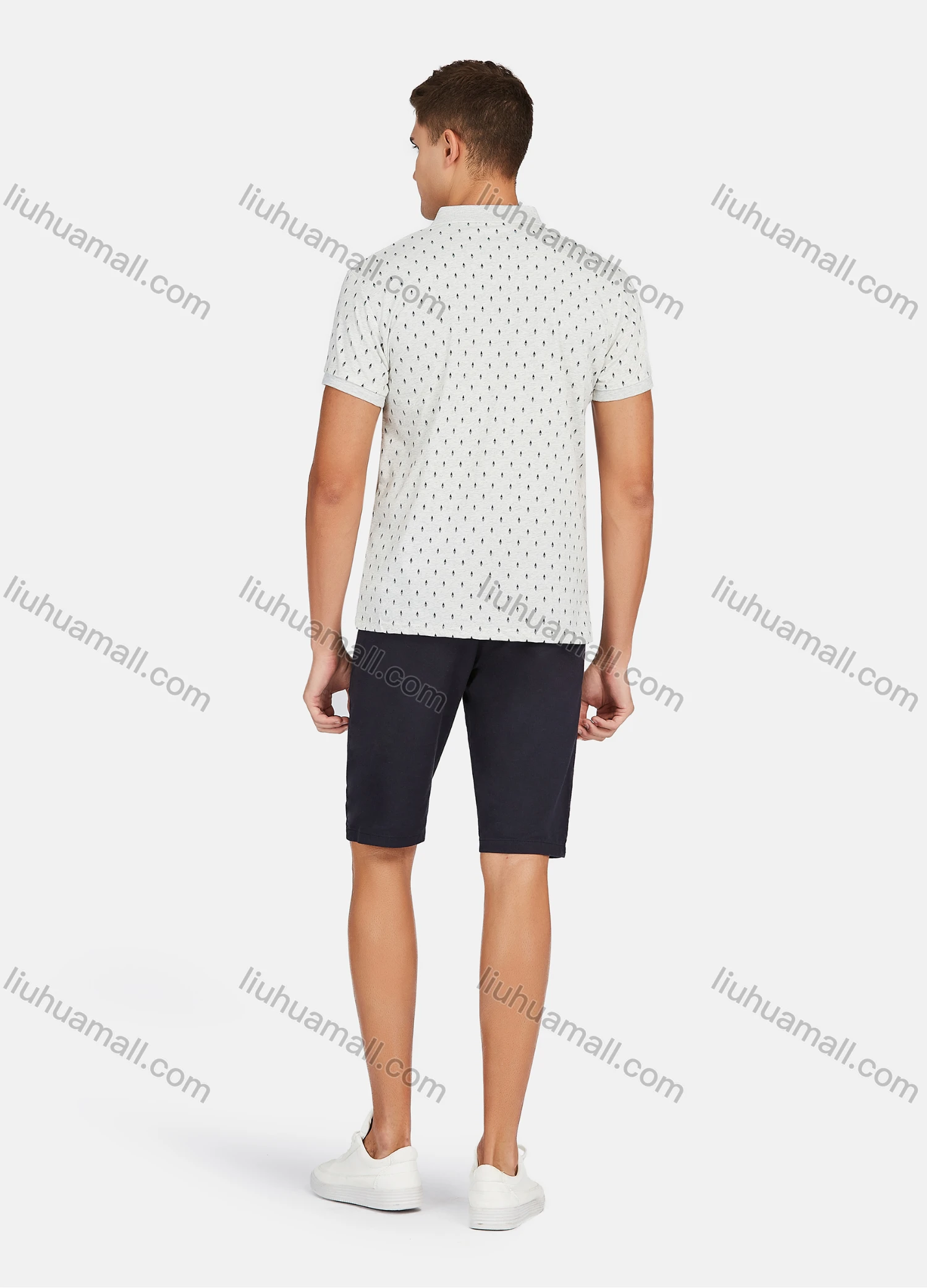 Wholesale Men's Casual Short Sleeve Allover Print Button Front Polo Shirts - Liuhuamall