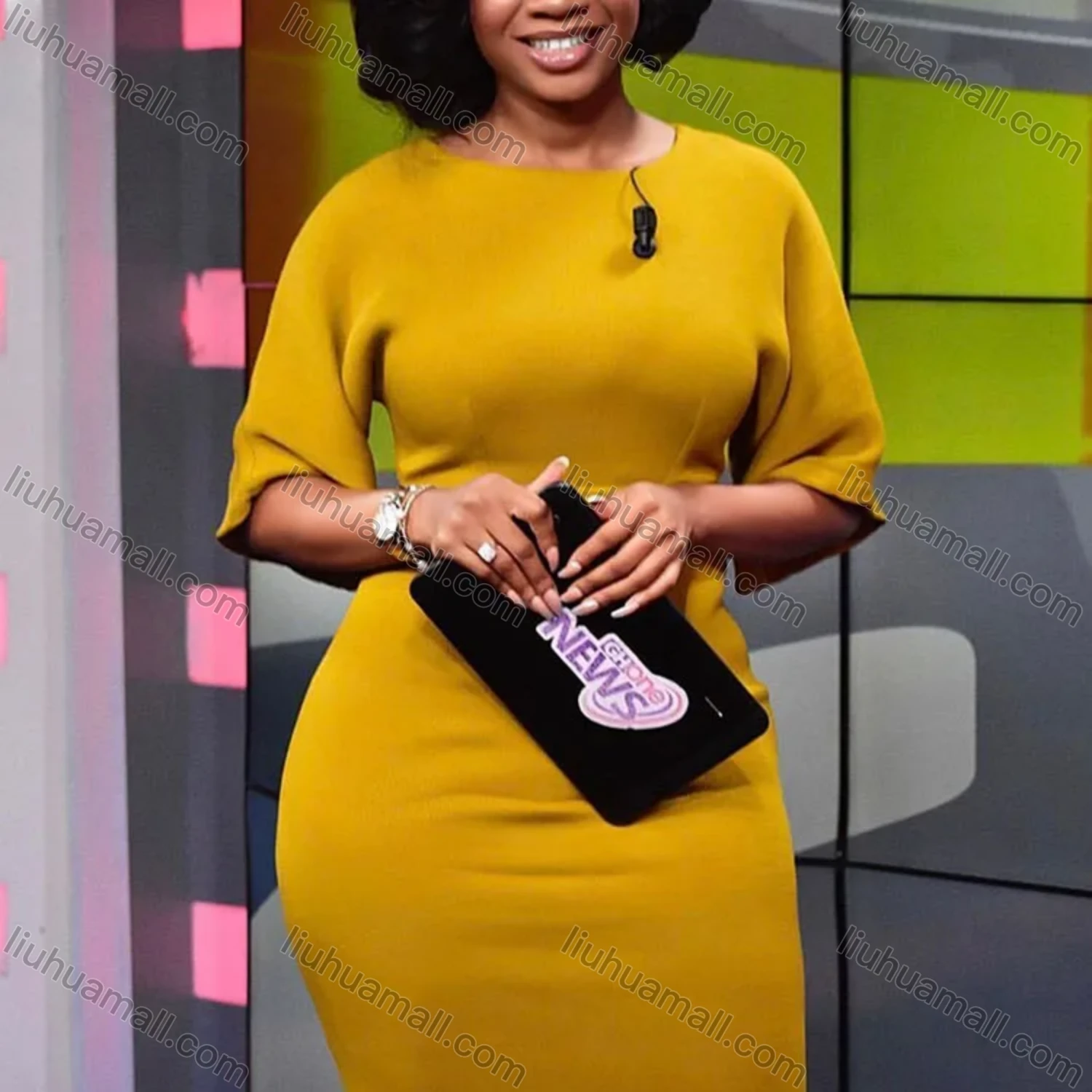 Wholesale Women's Plain Round Neck Zipper Back Half Sleeve Bodycon Cocktail Midi Dress - Liuhuamall