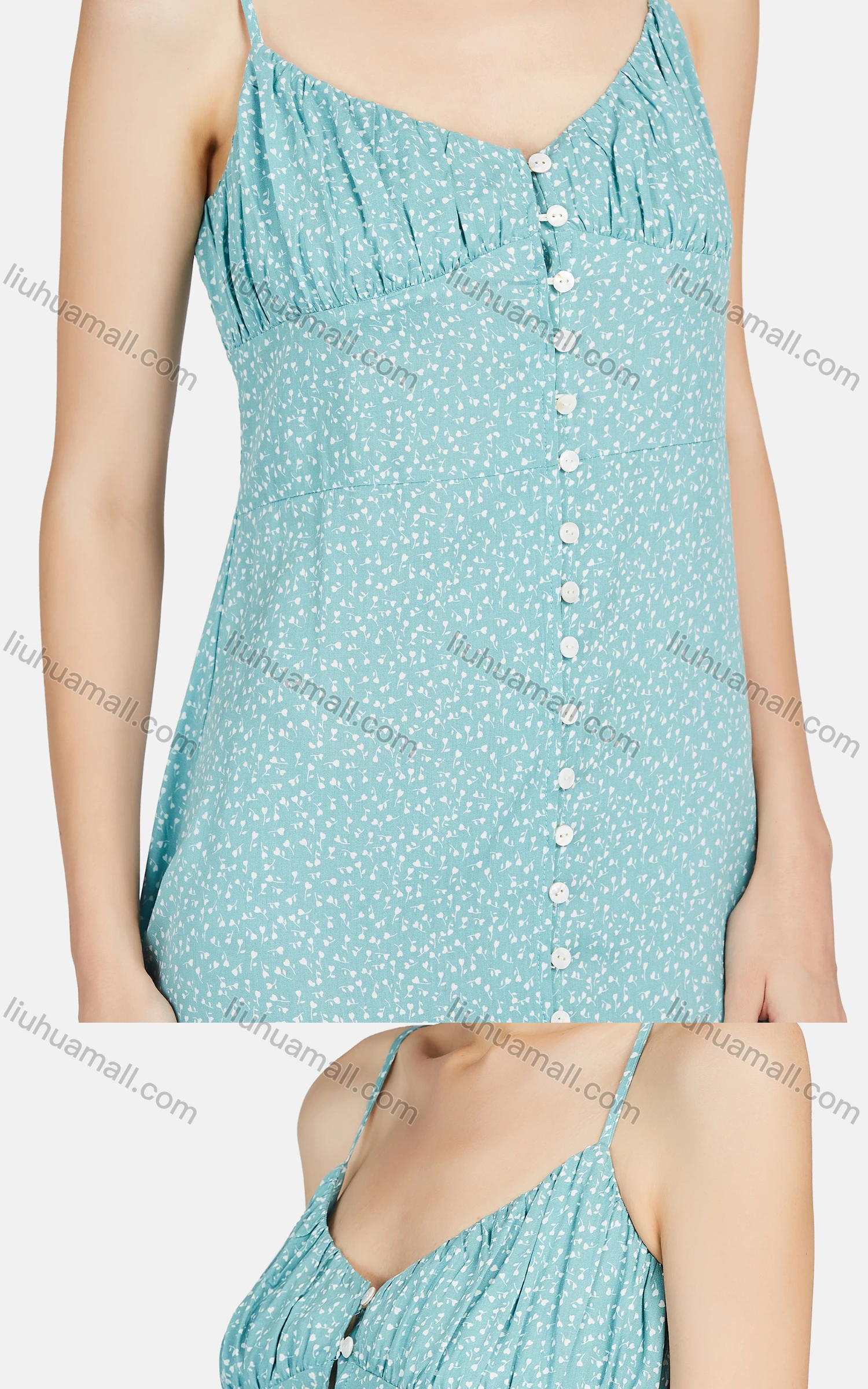 Wholesale Women's Casual Sleeveless Button Down Split Front Ruffle Hem Cami Dress - Liuhuamall