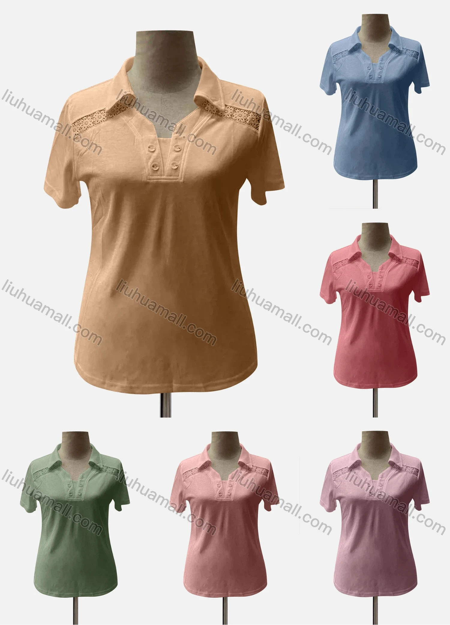 Wholesale Women's Casual Lapel Short Sleeve Button Decor Blouse - Liuhuamall
