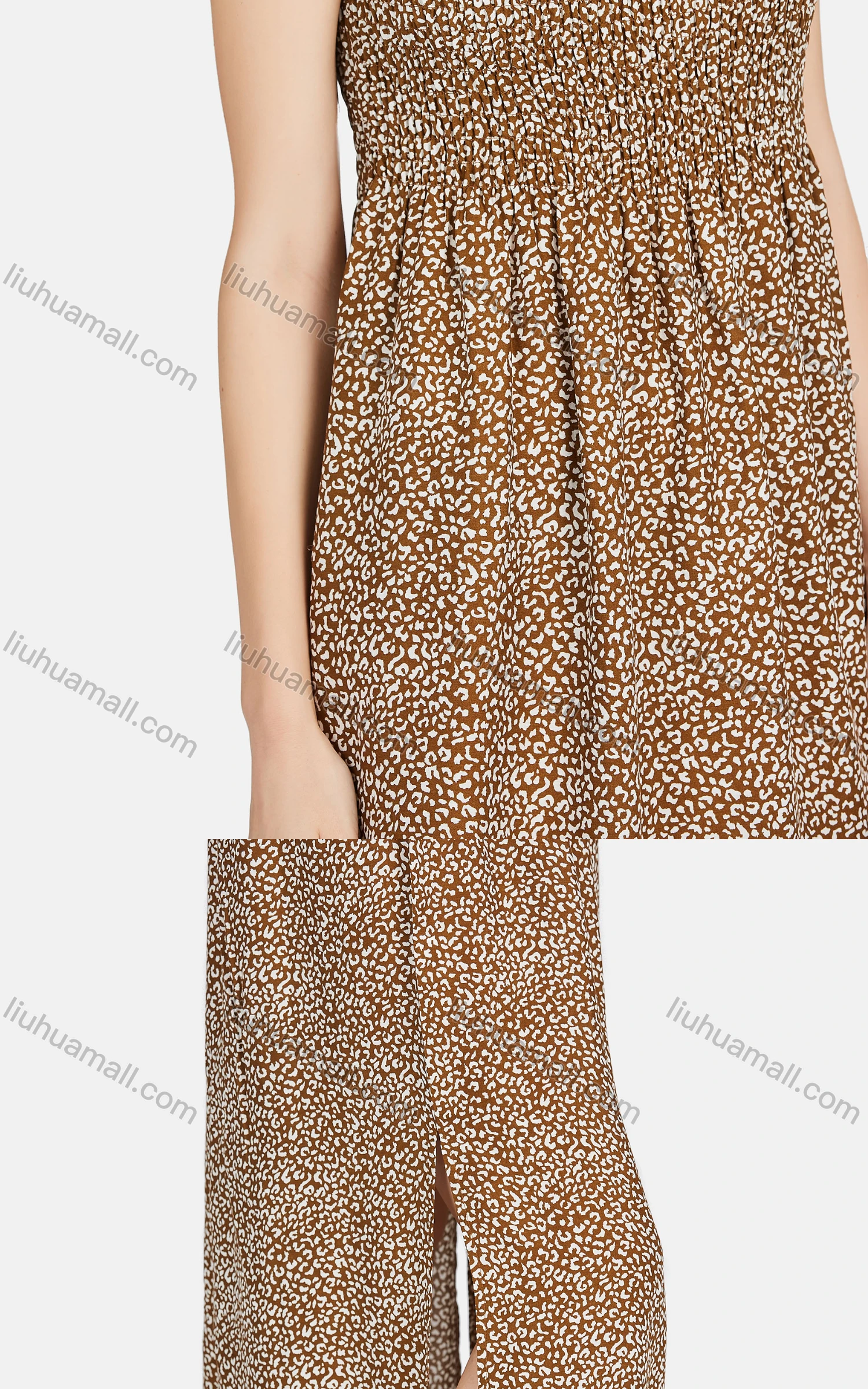 Wholesale Women's Casual Short Sleeve Bateau Neck Allover Print Split Side Midi Dress - Liuhuamall