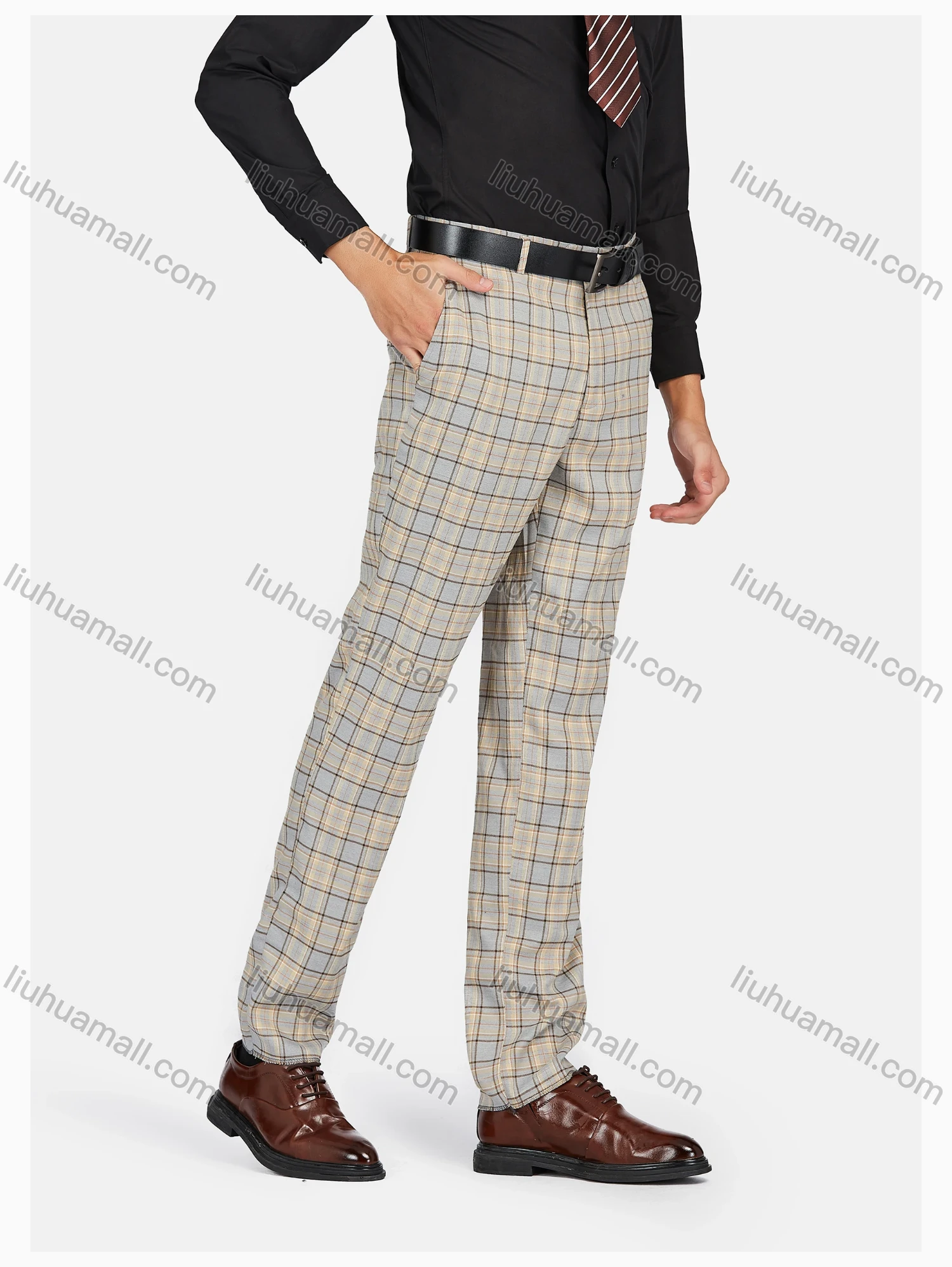 Wholesale Men's Formal Lapel Plaid Pockets Blazer & Waistcoat & Pant 3 Pieces Suit Sets - Liuhuamall