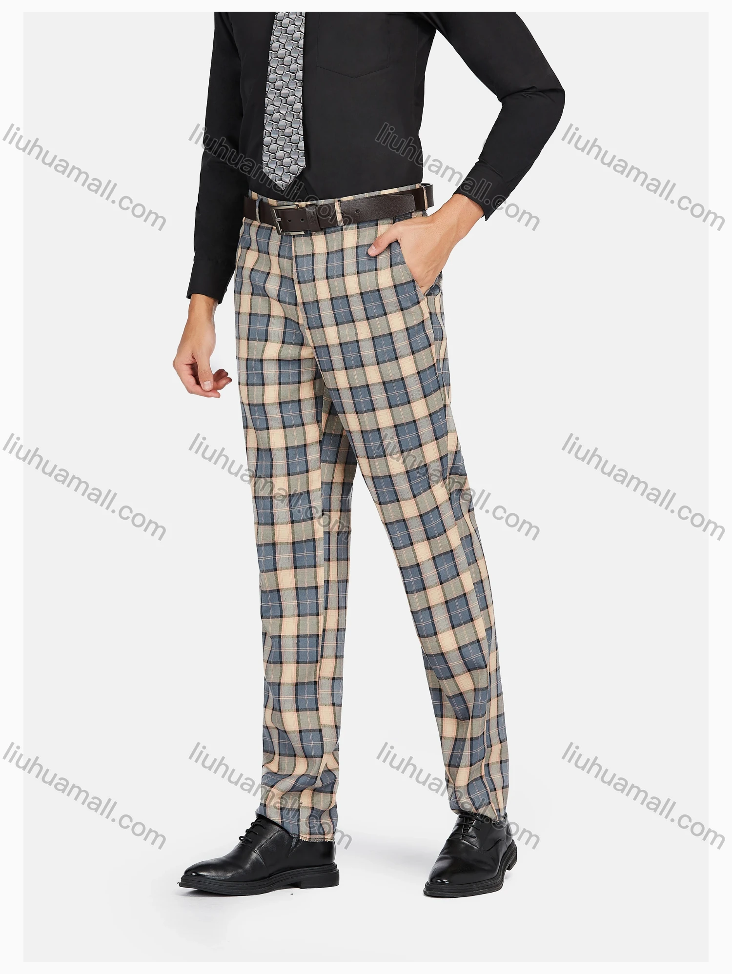 Wholesale Men's Formal Lapel Plaid Pockets Blazer & Waistcoat & Pant 3 Pieces Suit Sets - Liuhuamall