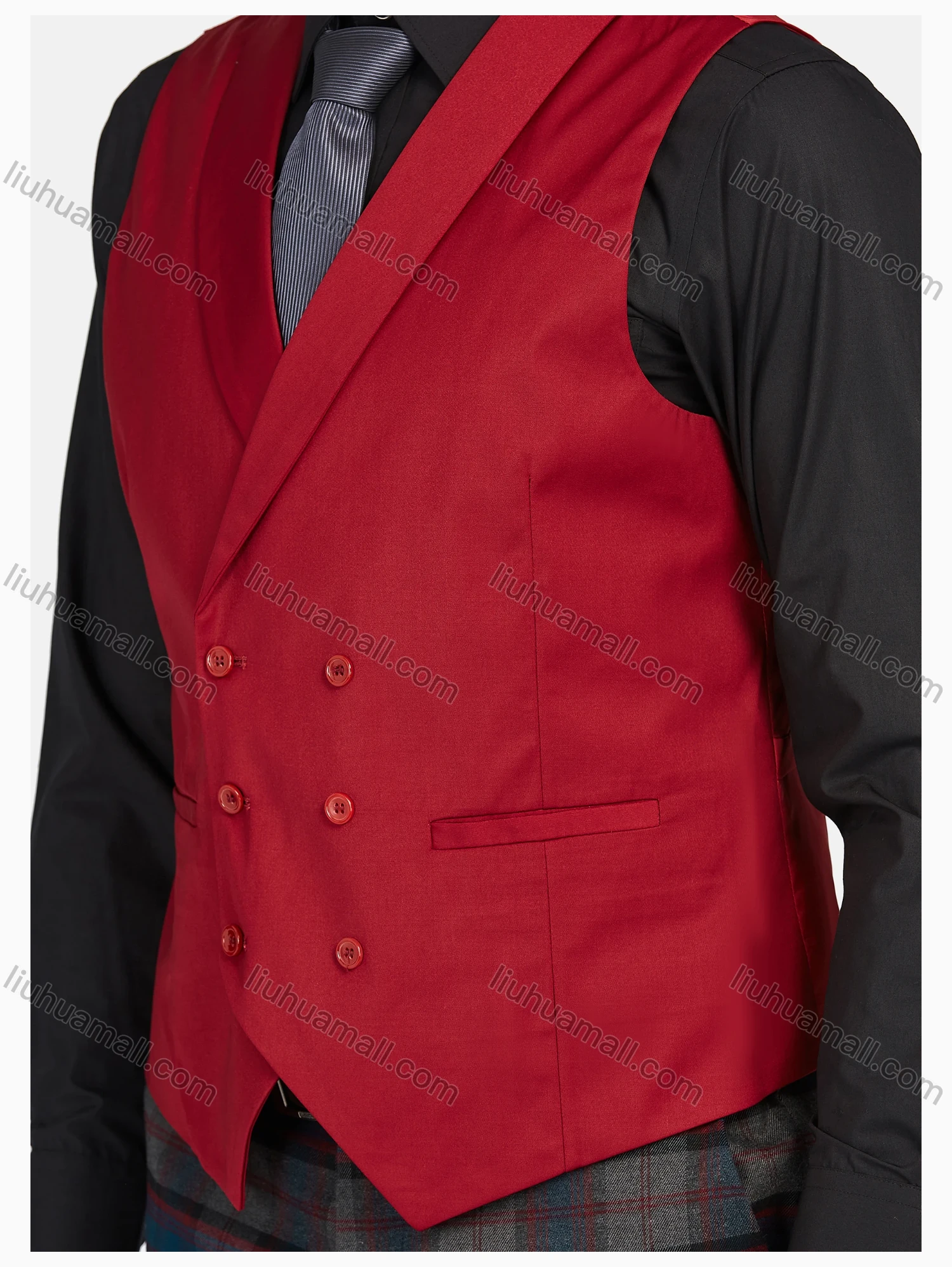 Wholesale Men's Formal Lapel Plaid Pockets Blazer & Waistcoat & Pant 3 Pieces Suit Sets - Liuhuamall