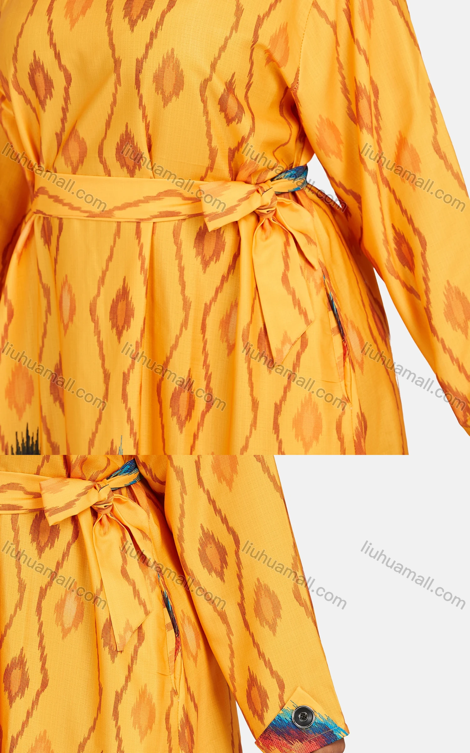 Wholesale Women's Vintage Plus Size Long Sleeve Retro Print Maxi Dress With Belt - Liuhuamall