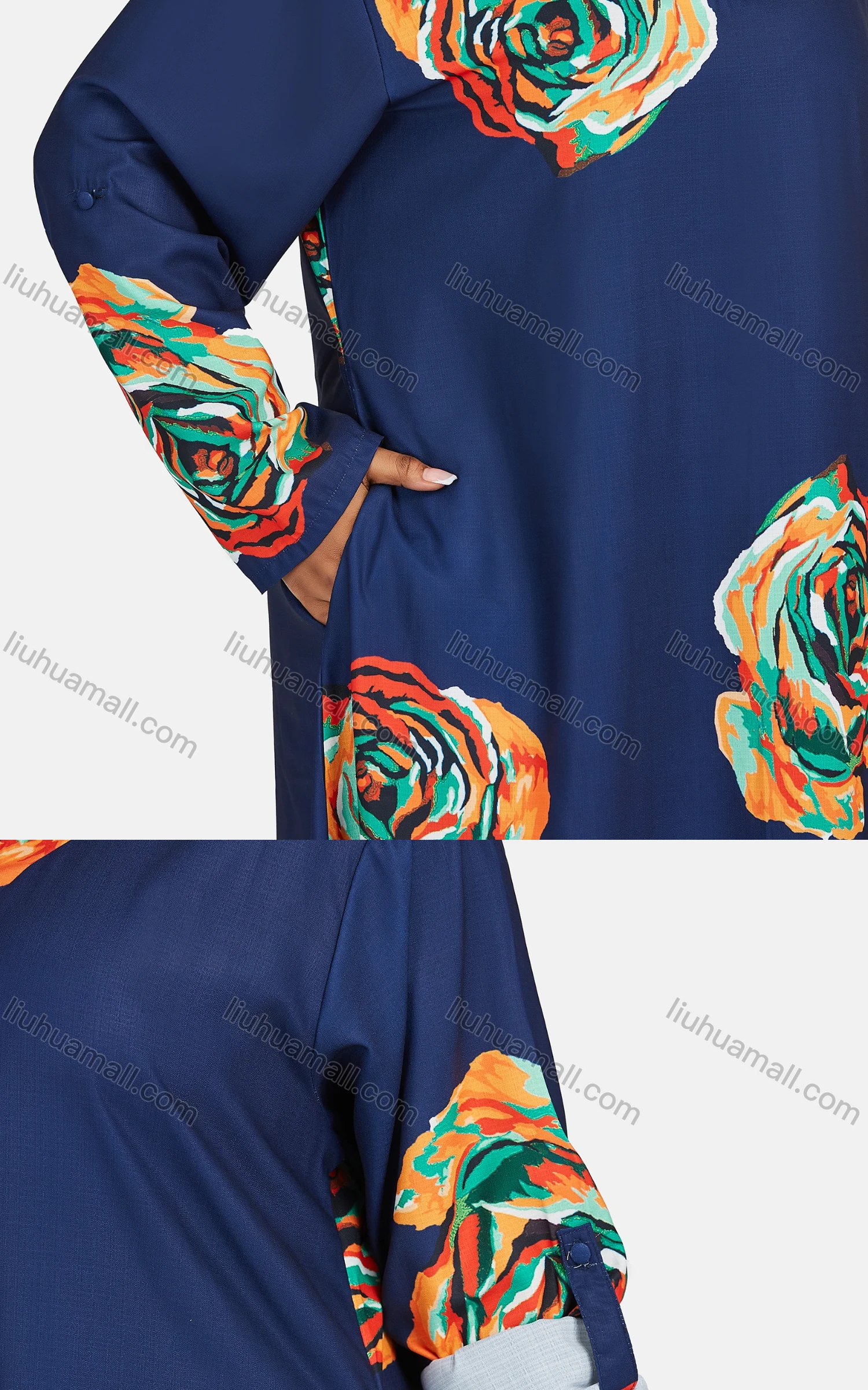 Wholesale Women's Vintage Plus Size Notched Neck Long Sleeve Floral Print Button Decor Maxi Dress - Liuhuamall