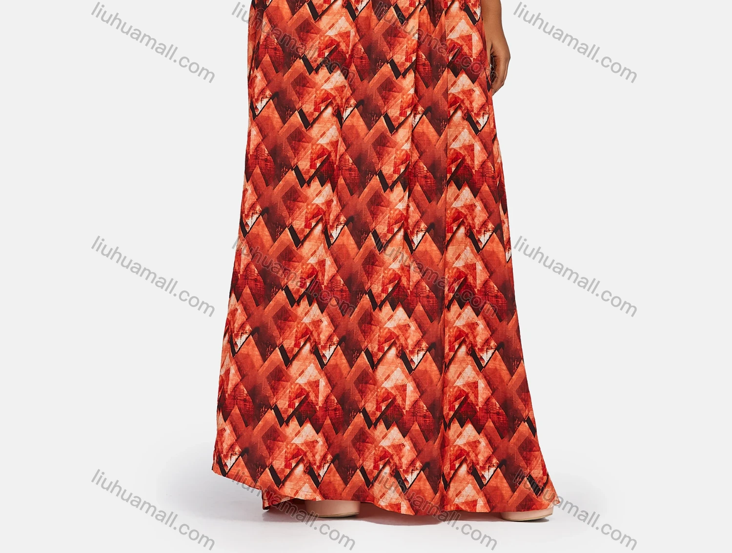 Wholesale Women's Vintage Plus Size Crew Neck Lantern Sleeve Geometric Print Maxi Dress - Liuhuamall