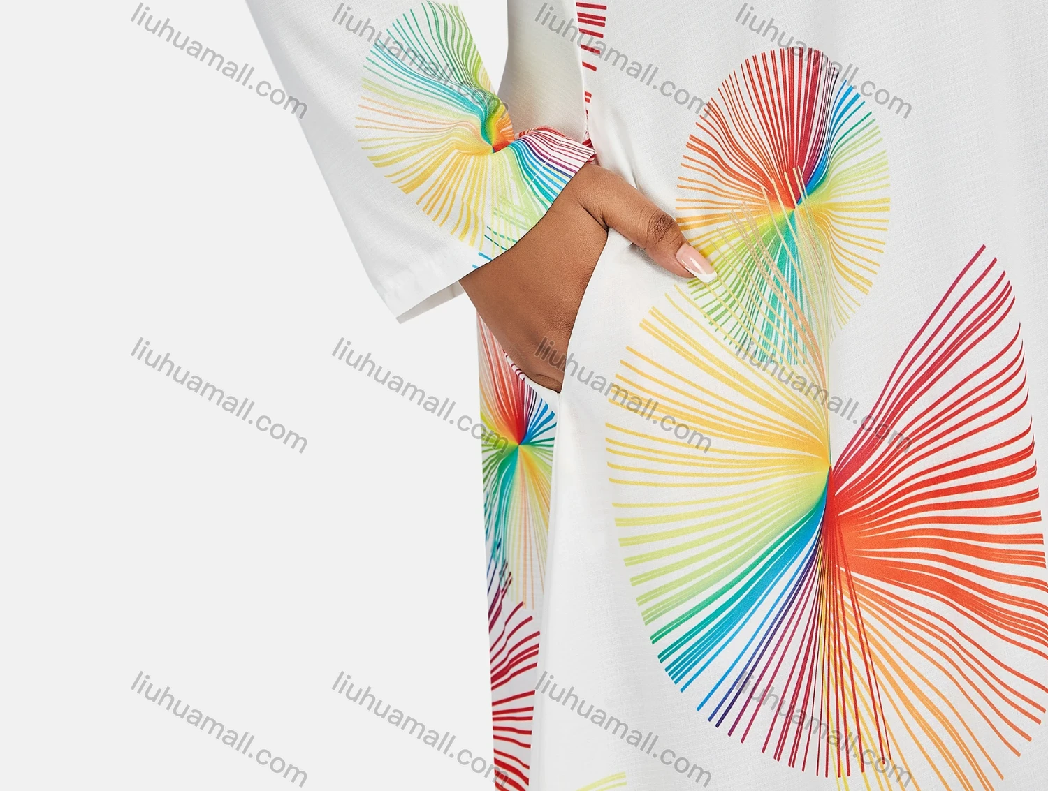 Wholesale Women's Vintage Plus Size Crew Neck Long Sleeve Geometric Print Maxi Dress - Liuhuamall