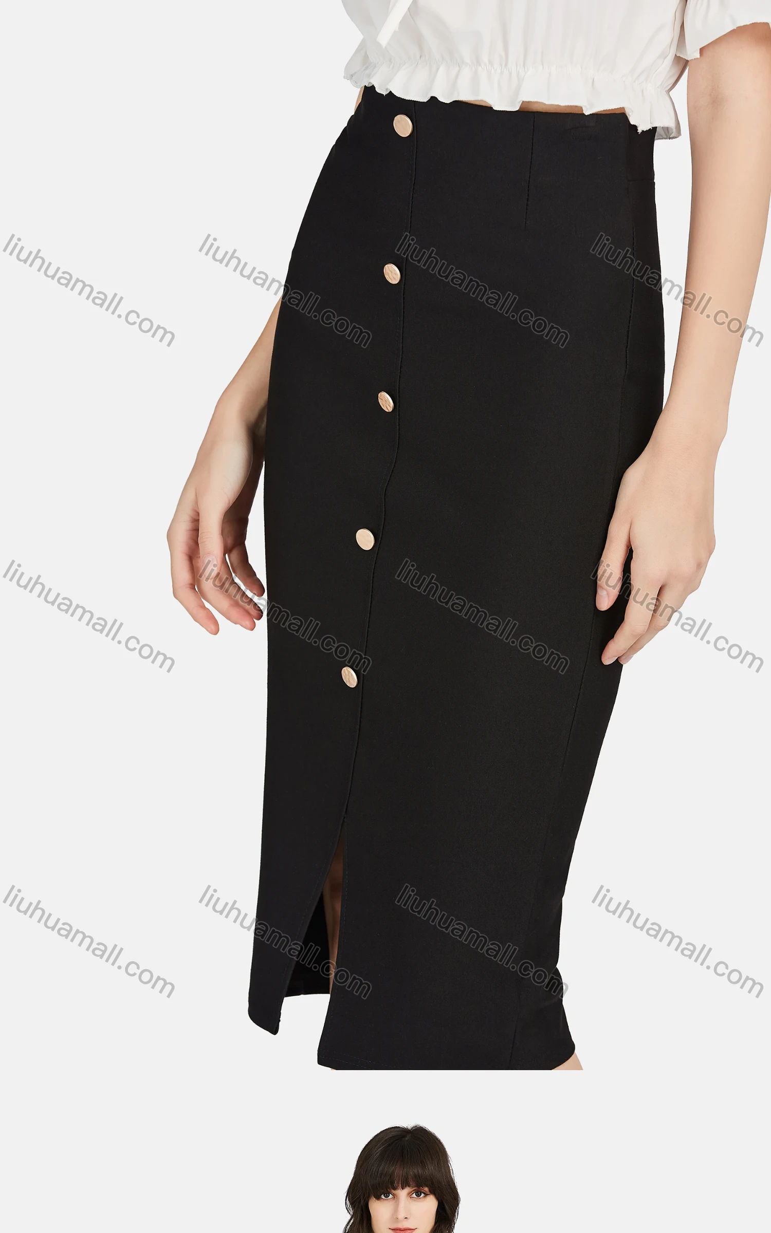 Wholesale Women's Causal Plain Zipper Button Decor Bodycon Skirt - Liuhuamall