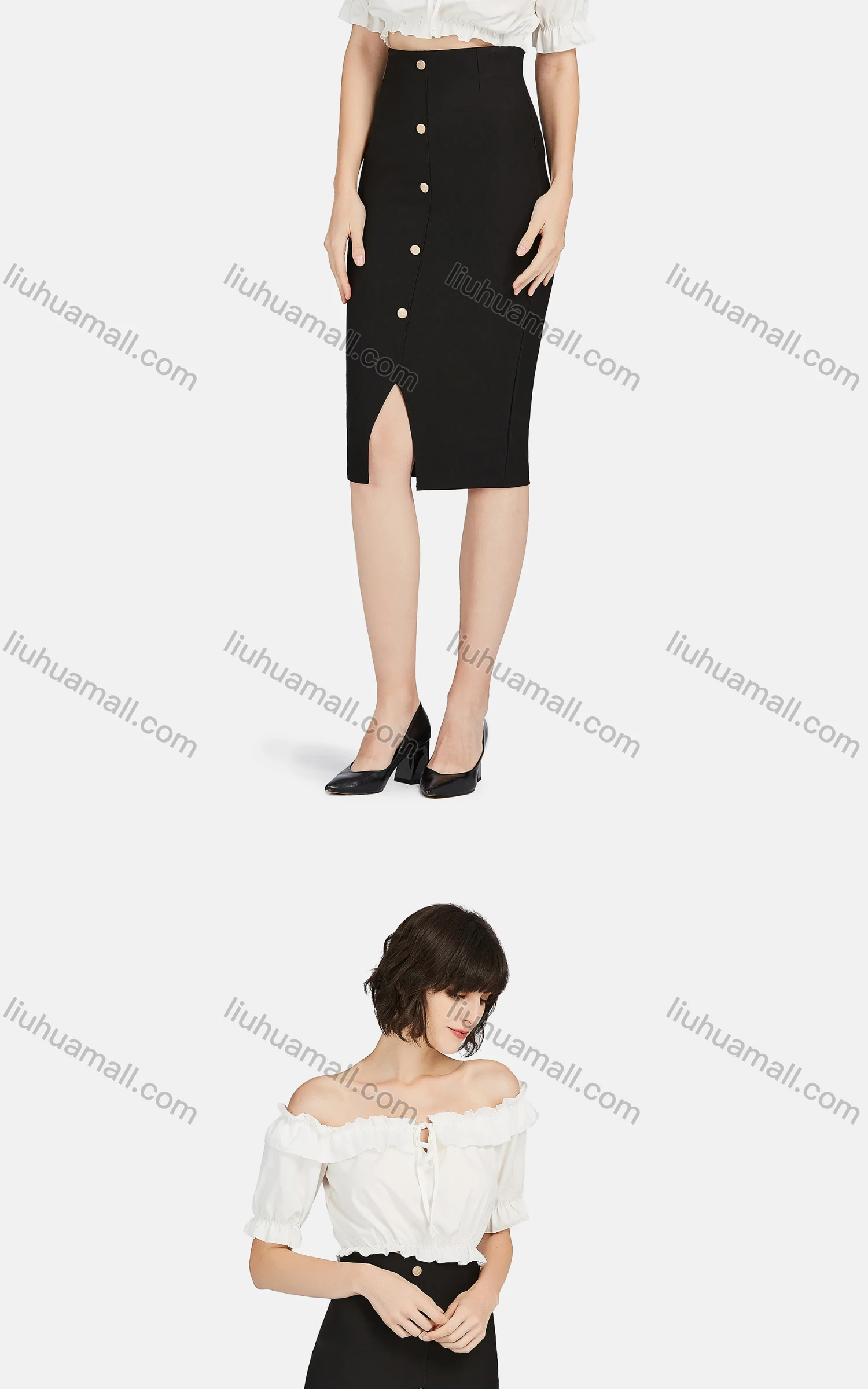 Wholesale Women's Causal Plain Zipper Button Decor Bodycon Skirt - Liuhuamall