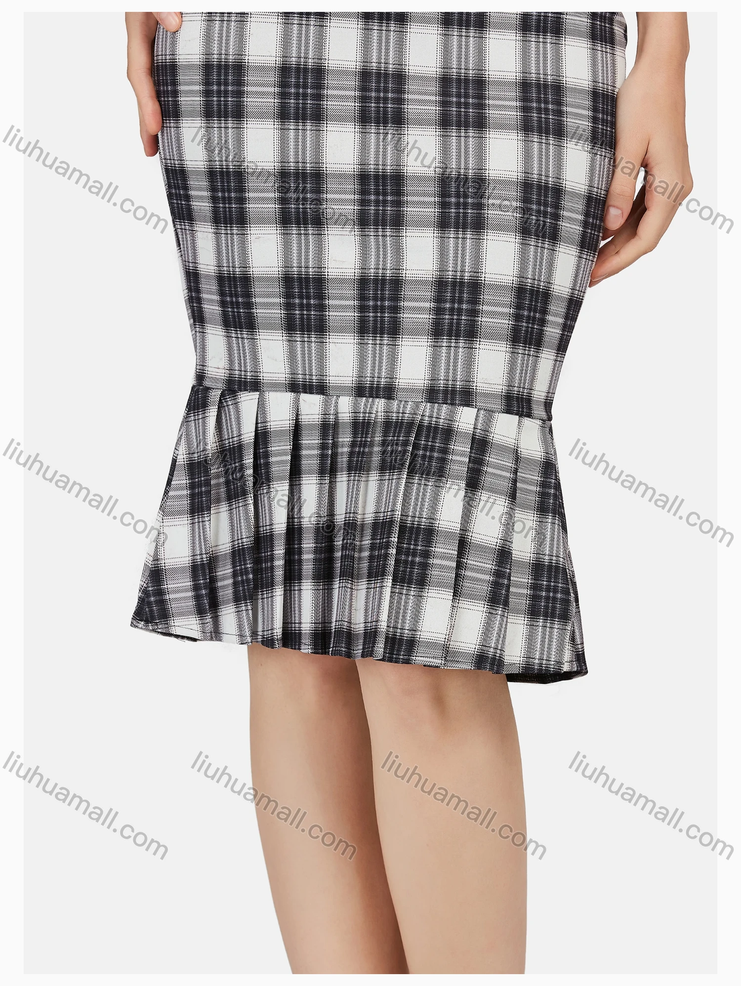 Wholesale Women's Casual Gingham Ruffle Hem High Waist Bodycon Skirt - Liuhuamall