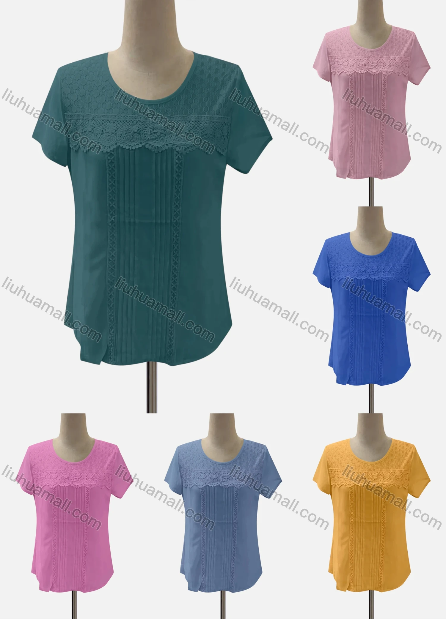 Wholesale Women's Casual Crew Neck Short Sleeve Honeycomb Ruched Blouse - Liuhuamall