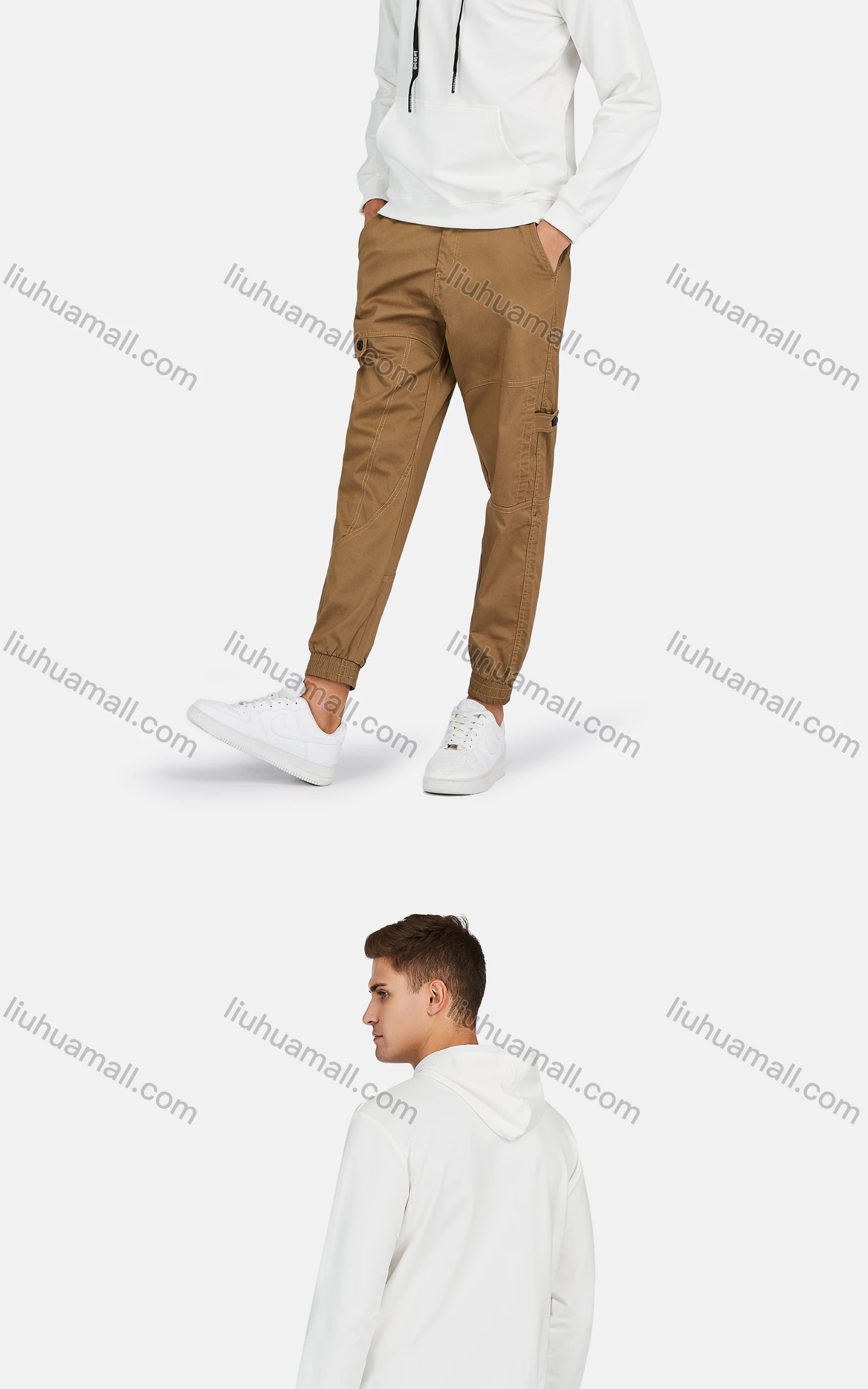 Wholesale Men's Casual Long Sleeve Patch Label Drawstring Hooded Sweatshirt - Liuhuamall