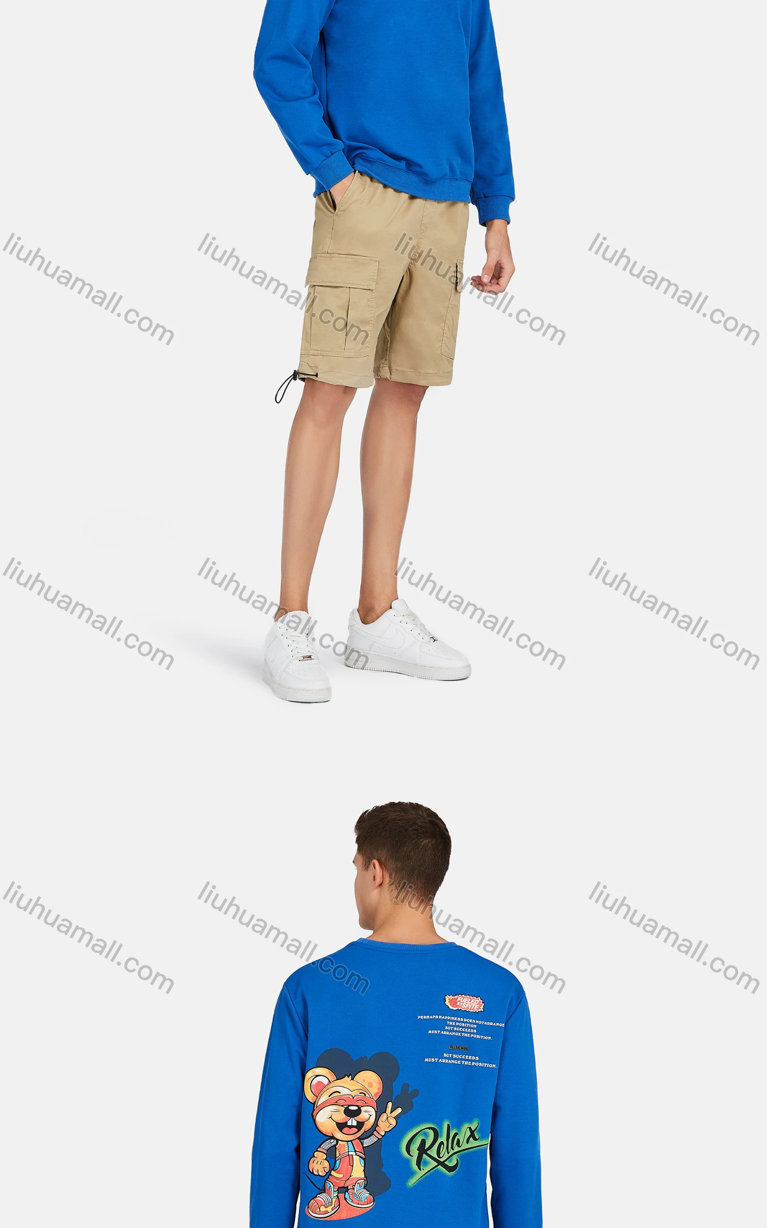 Wholesale Men's Casual Crew Neck Long Sleeve Letter Cartoon Print Pullover Sweatshirts - Liuhuamall