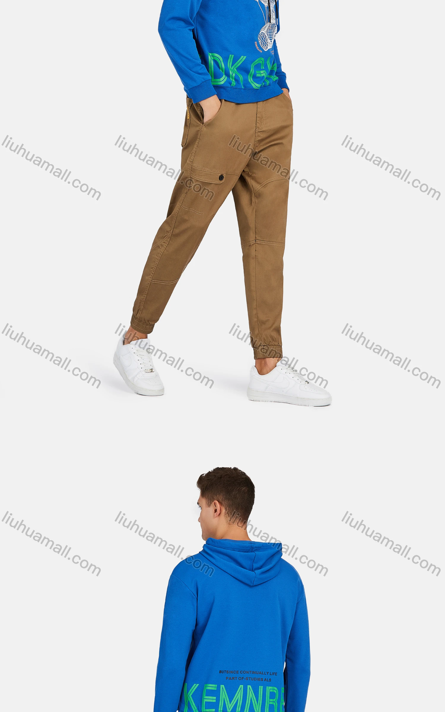 Wholesale Men's Casual Long Sleeve Letter Cartoon Print Drawstring Hooded Sweatshirts - Liuhuamall