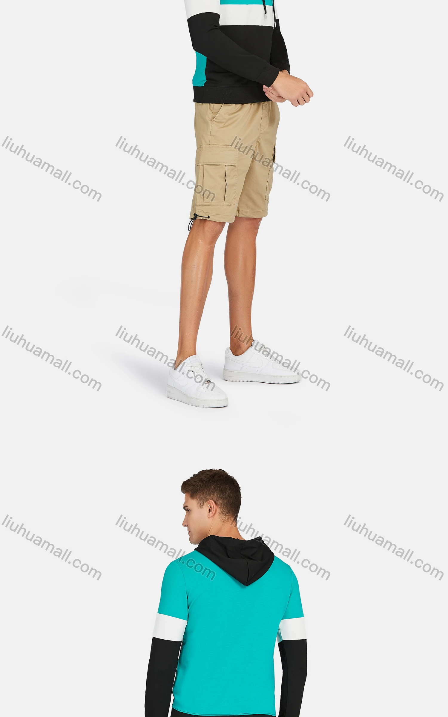 Wholesale Men's Casual Long Sleeve Colorblock Letter Print Drawstring Hooded Sweatshirts - Liuhuamall