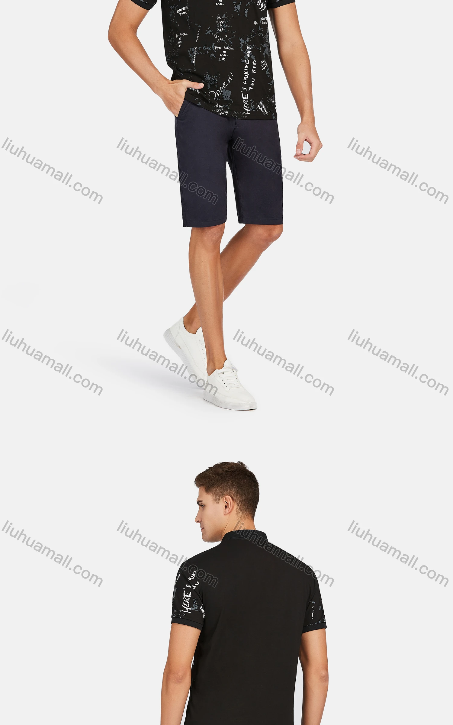 Wholesale Men's Casual Short Sleeve Letter Print Button Front Polo Shirts - Liuhuamall