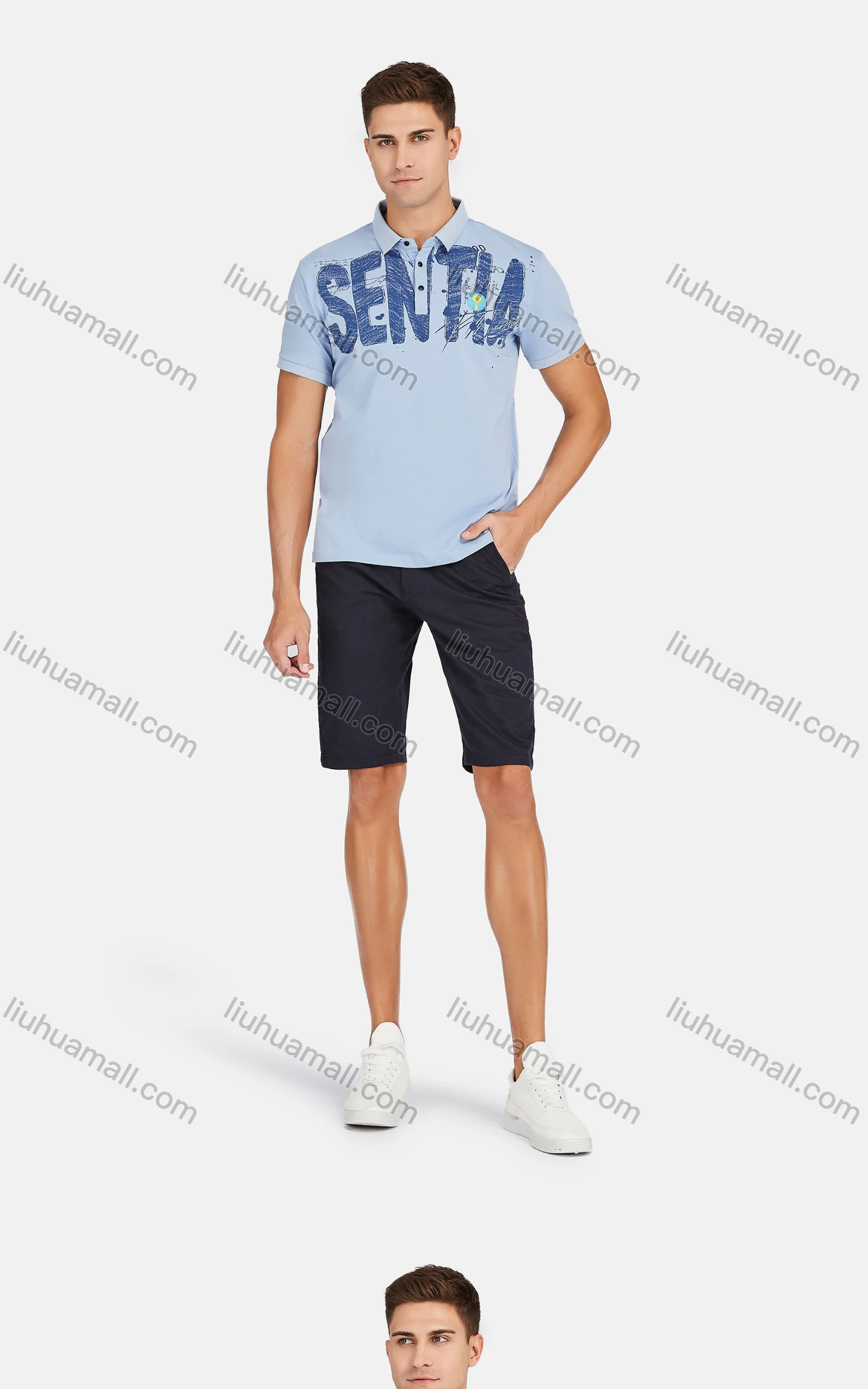 Wholesale Men's Casual Short Sleeve Letter Print Button Front Polo Shirts - Liuhuamall