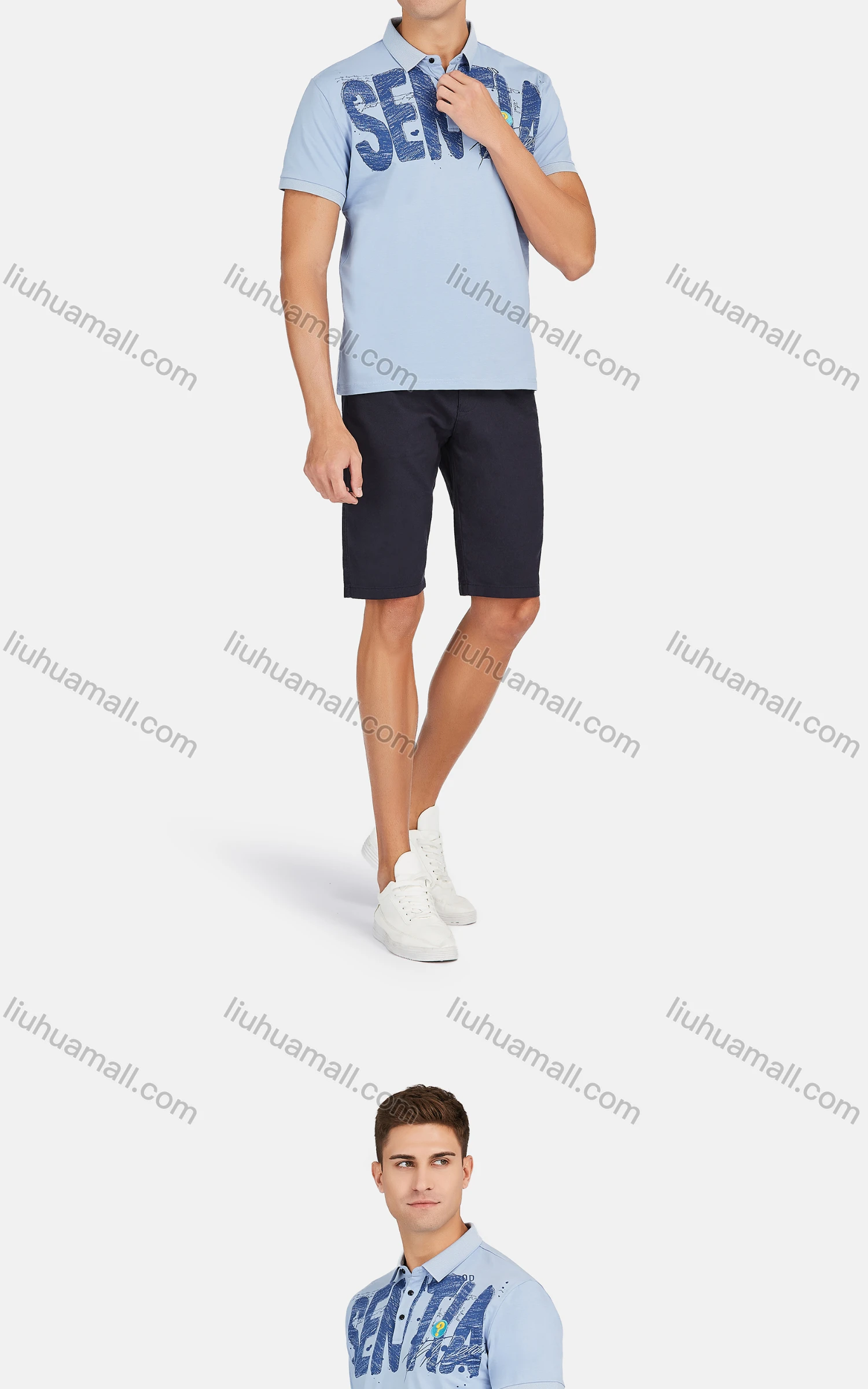 Wholesale Men's Casual Short Sleeve Letter Print Button Front Polo Shirts - Liuhuamall