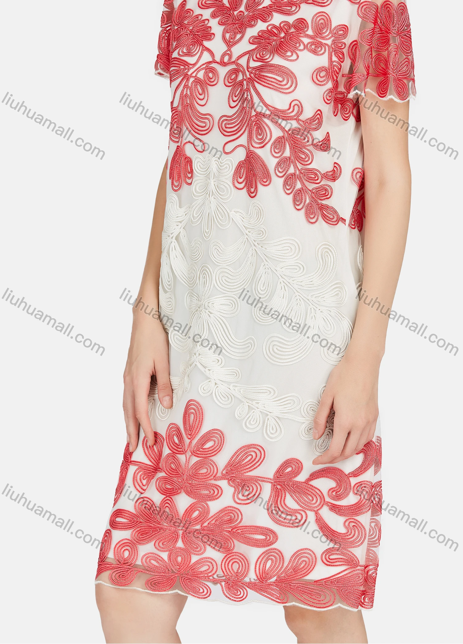 Wholesale Women's Elegant Short Sleeve Embroidered Lace Knee Length Dress - Liuhuamall