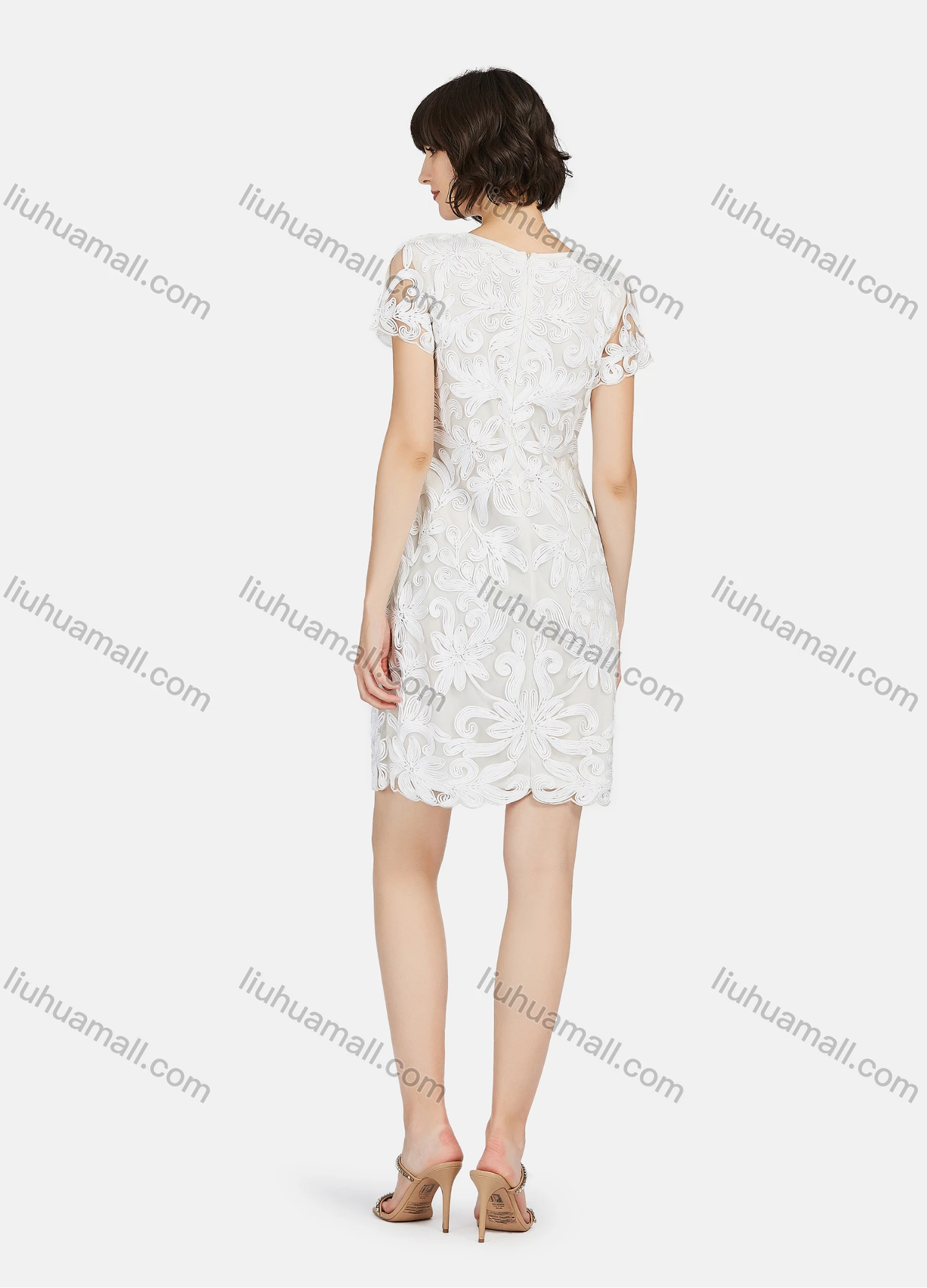 Wholesale Women's Elegant Short Sleeve Embroidery Lace Short Dress - Liuhuamall