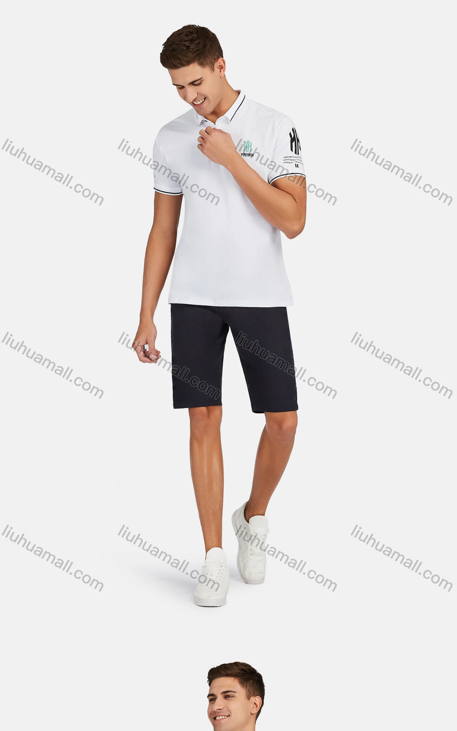 Wholesale Men's Casual Short Sleeve Embroidery Letter Print Button Front Polo Shirts - Liuhuamall