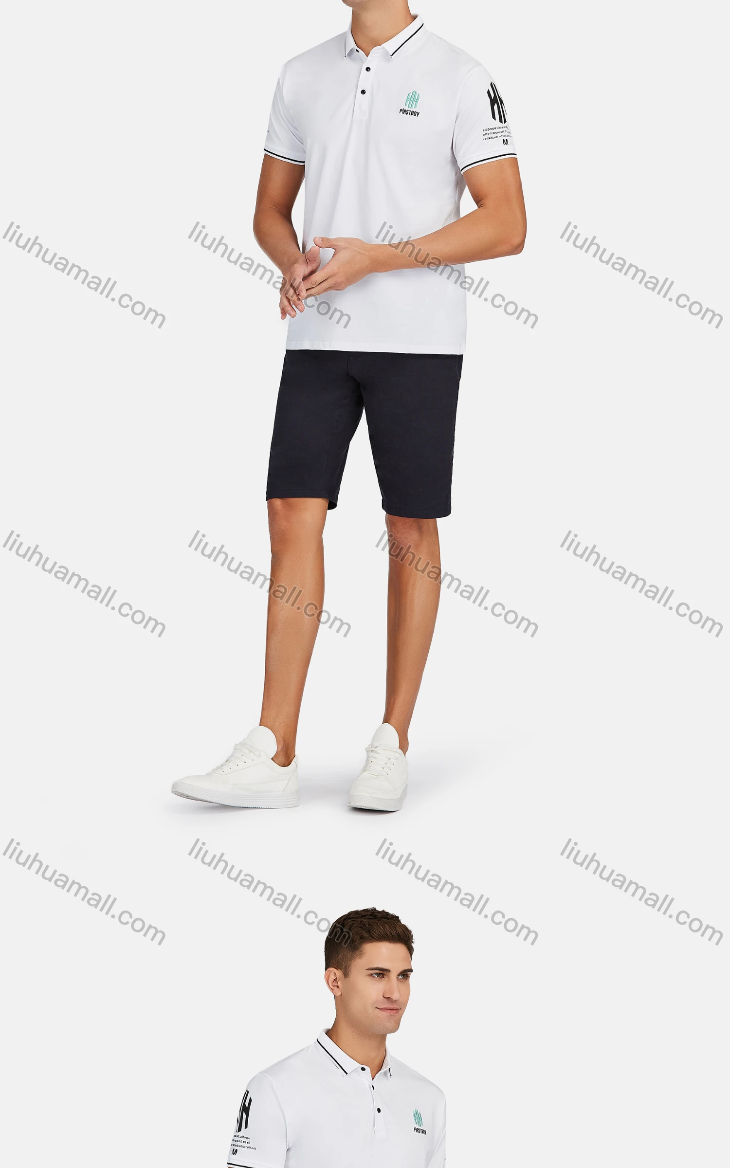 Wholesale Men's Casual Short Sleeve Embroidery Letter Print Button Front Polo Shirts - Liuhuamall