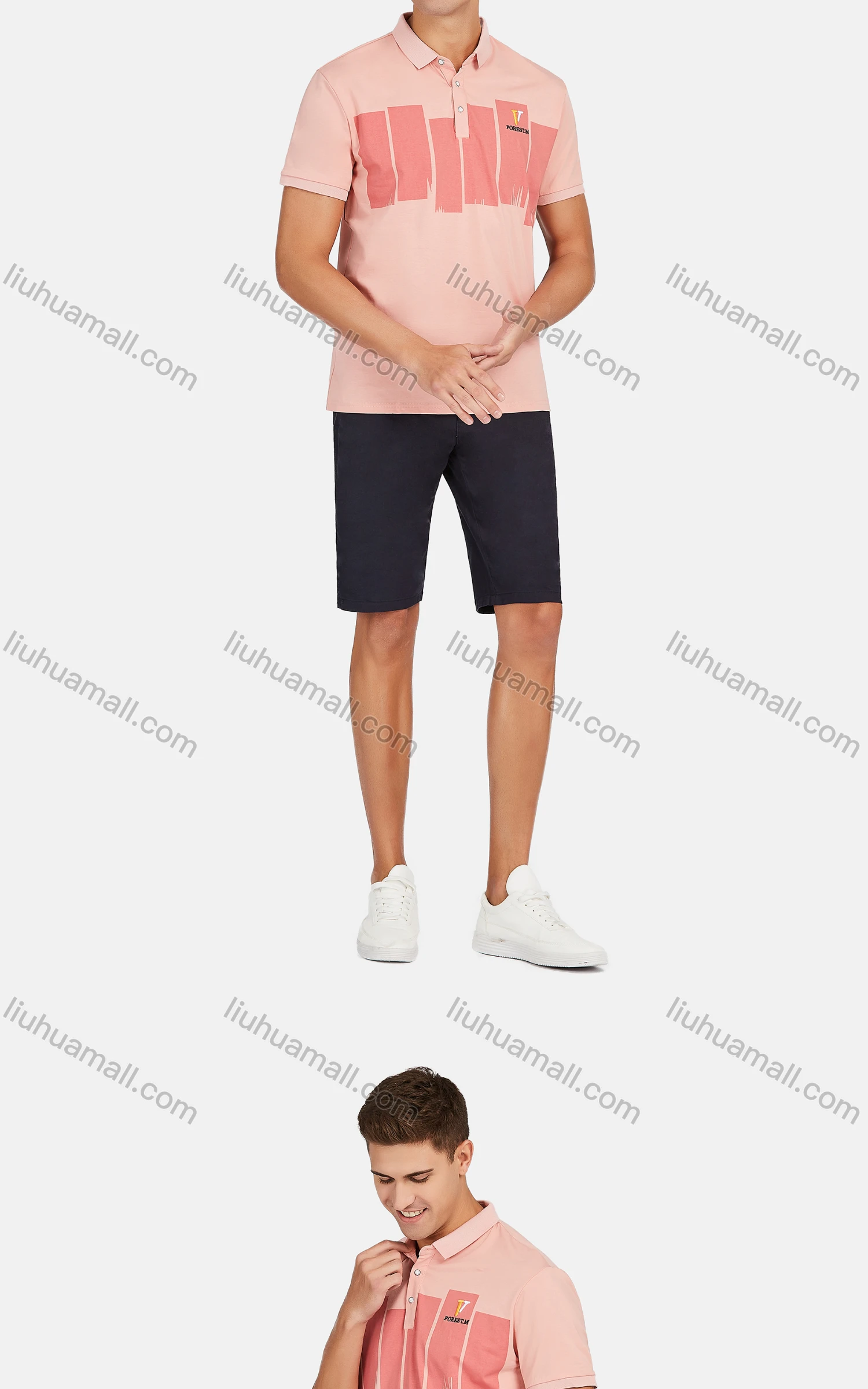 Wholesale Men's Casual Short Sleeve Embroidery Letter Label Colorblock Polo Shirts - Liuhuamall