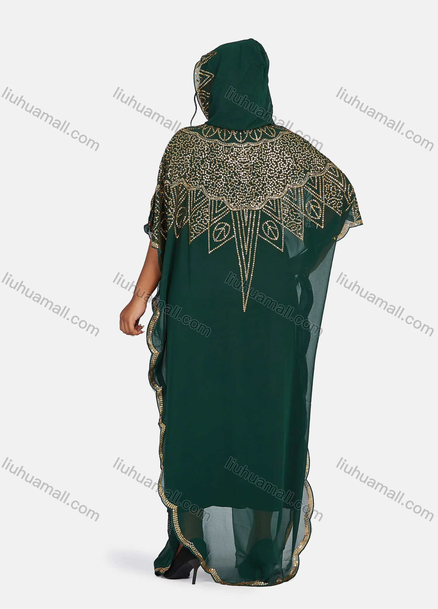 Wholesale Women's Islamic Muslim Vintage Glamorous Jellabiya Arabic Dubai Sequin Hooded Cover Up Cardigan - Liuhuamall