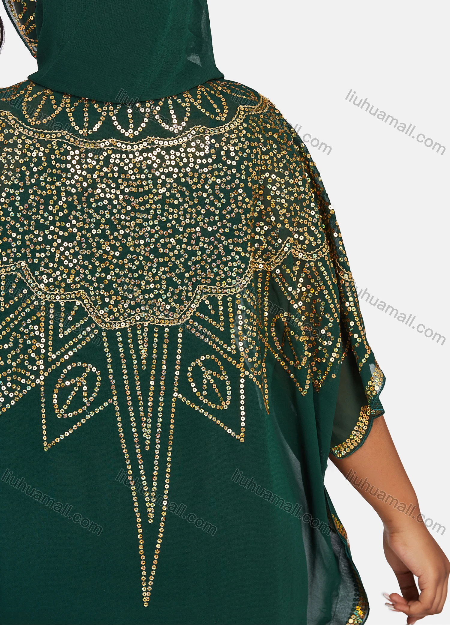 Wholesale Women's Islamic Muslim Vintage Glamorous Jellabiya Arabic Dubai Sequin Hooded Cover Up Cardigan - Liuhuamall