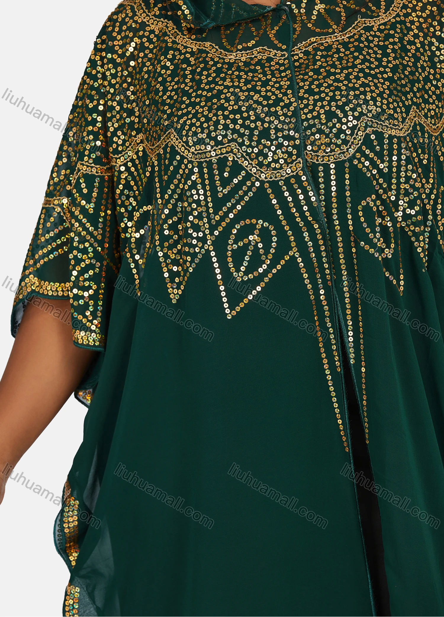 Wholesale Women's Islamic Muslim Vintage Glamorous Jellabiya Arabic Dubai Sequin Hooded Cover Up Cardigan - Liuhuamall