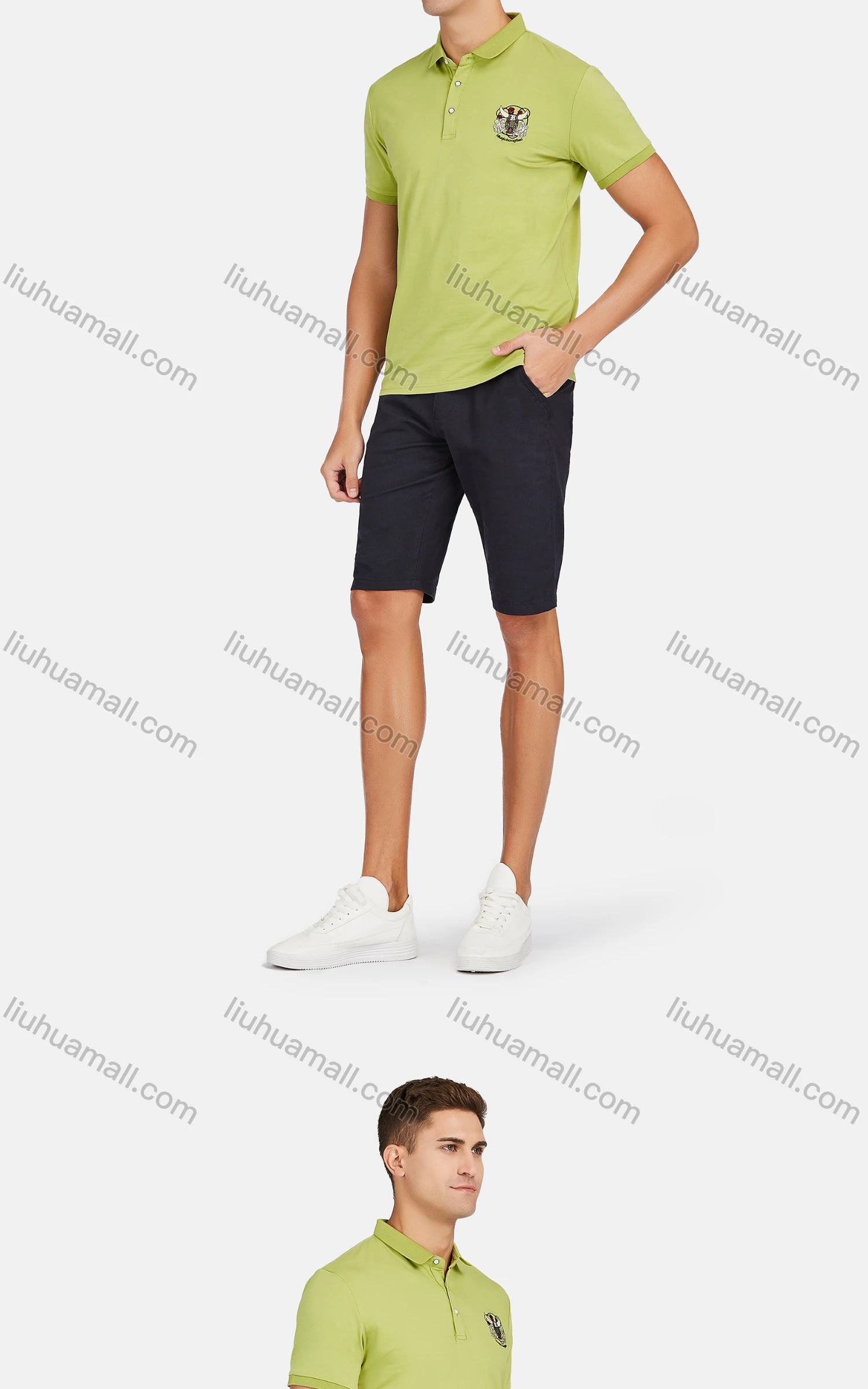 Wholesale Men's Casual Short Sleeve Letter Graphic Button Front Polo Shirts - Liuhuamall