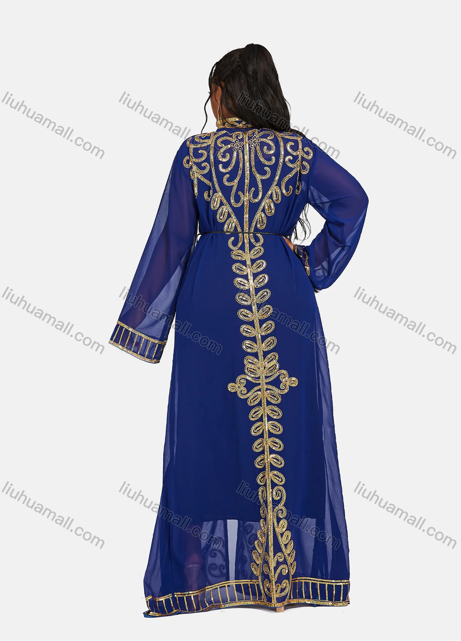 Wholesale Women's Vintage Muslim Khimar Jellabiya Sequin Arabic Dubai Long Sleeve Mock Neck Abaya Cloak With Beit - Liuhuamall